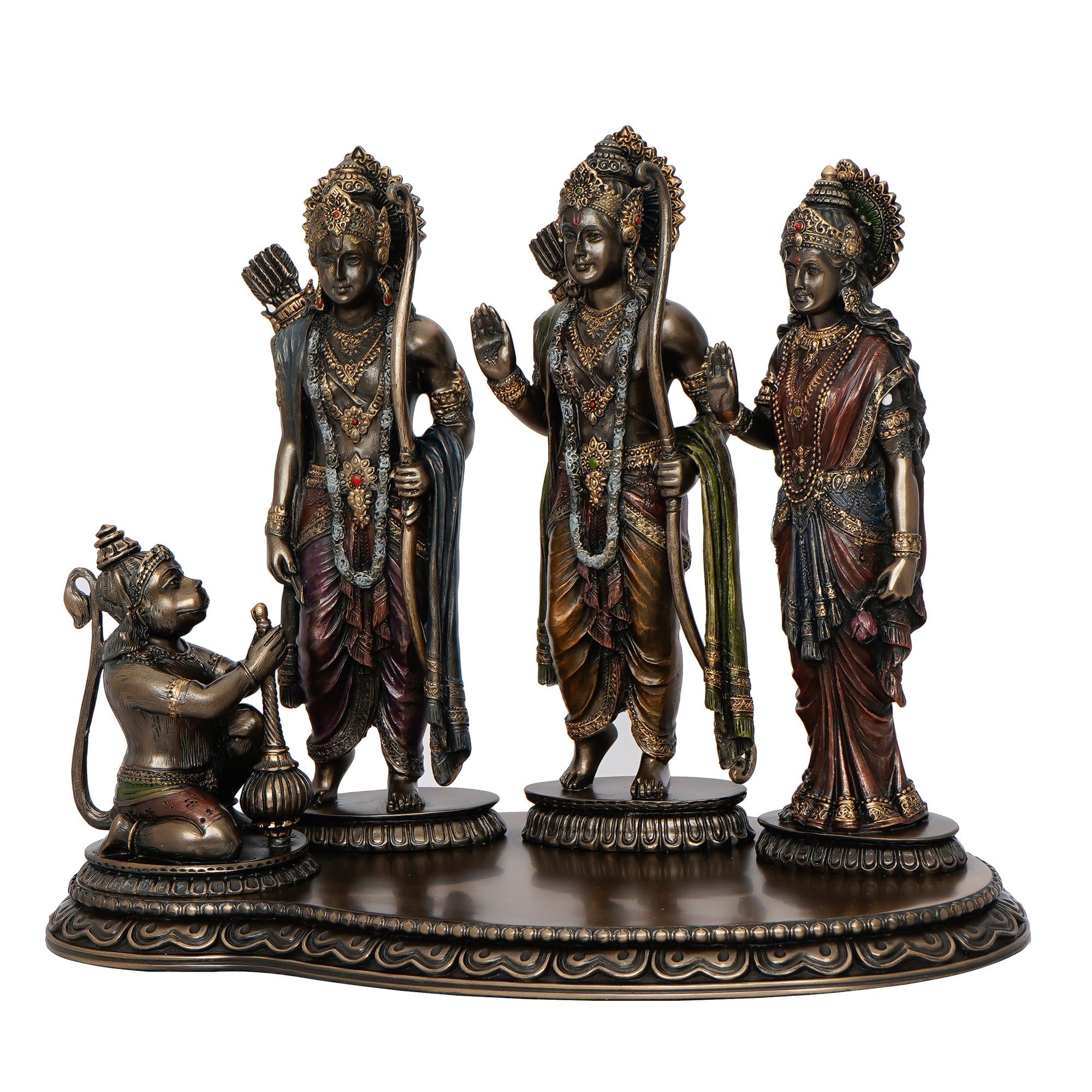 Brown and Copper Cold Cast Bronze Resin Ram Laxman Sita and Hanuman Idol Ram Darbar Statue 4