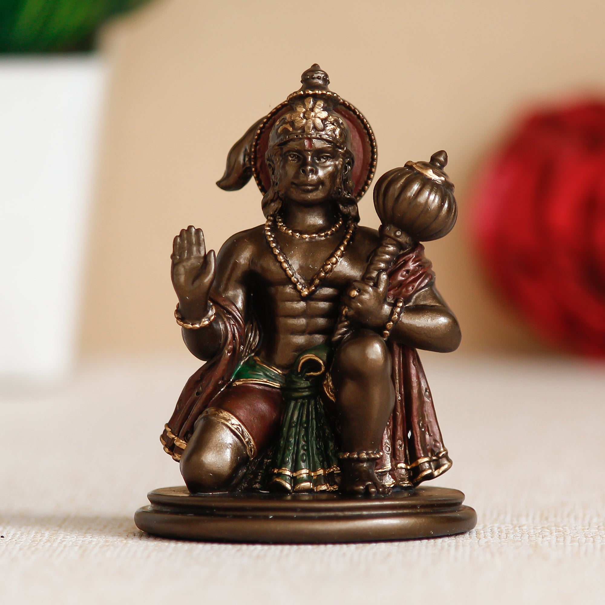 Brown and Copper Polyresin Blessing Lord Hanuman Idol