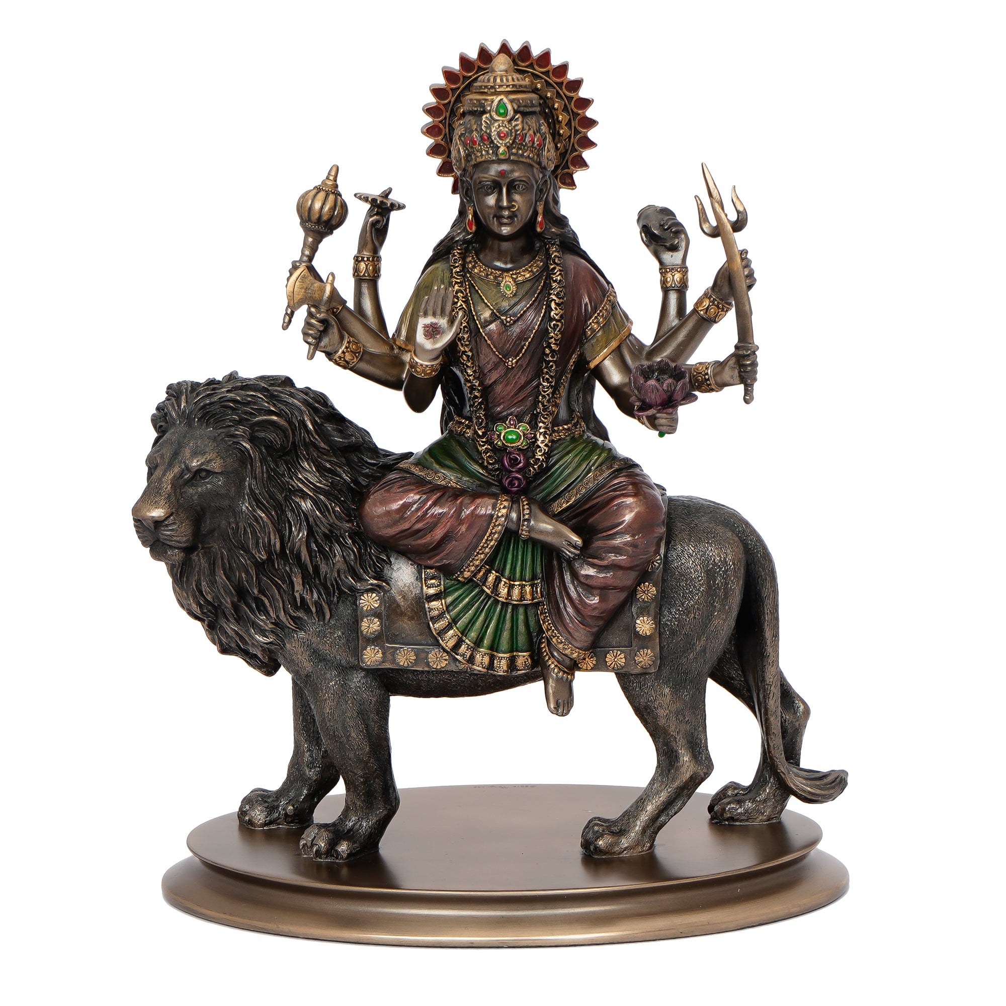 Brown Polyresin and Bronze Goddess Durga Idol On Lion Statue 2