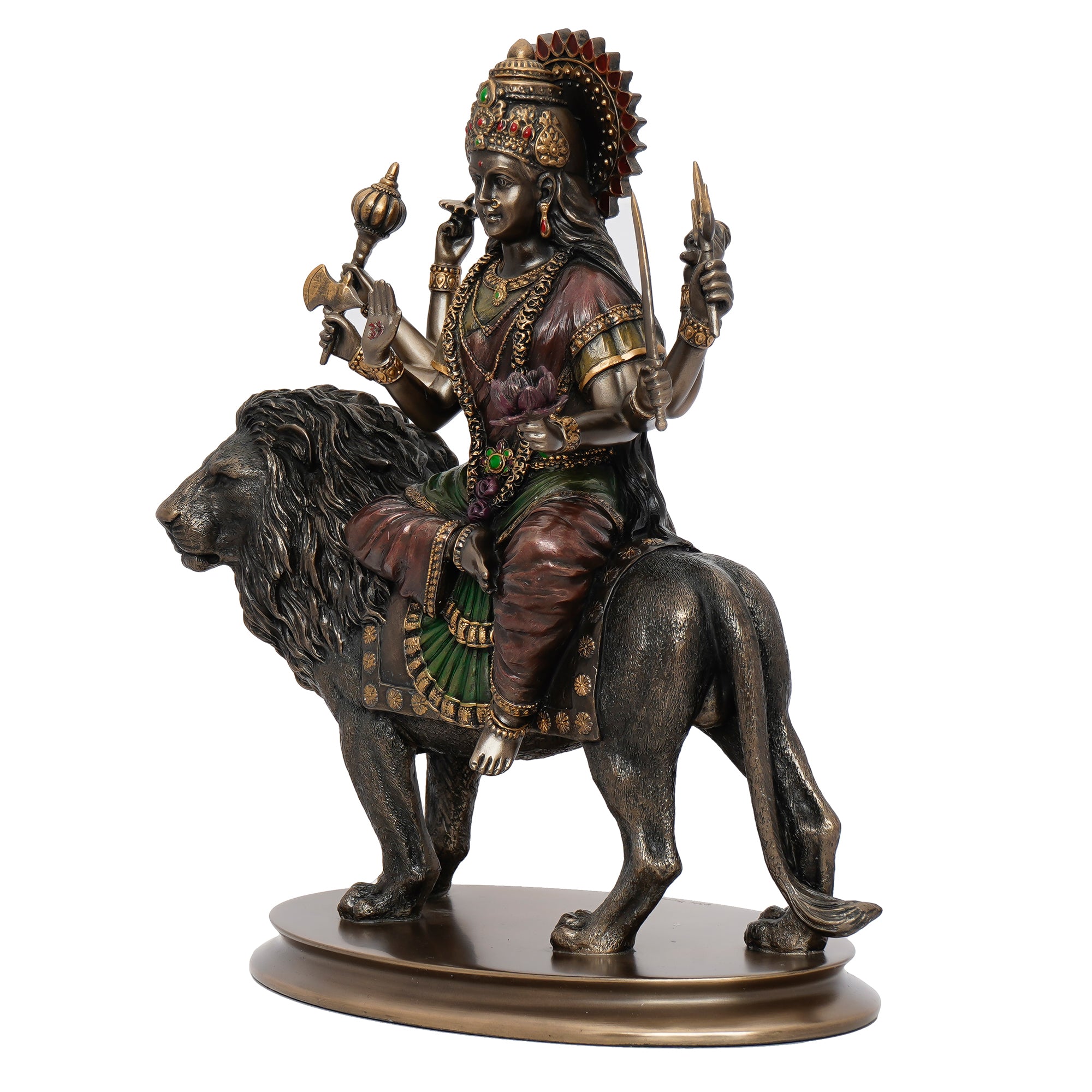 Brown Polyresin and Bronze Goddess Durga Idol On Lion Statue 4