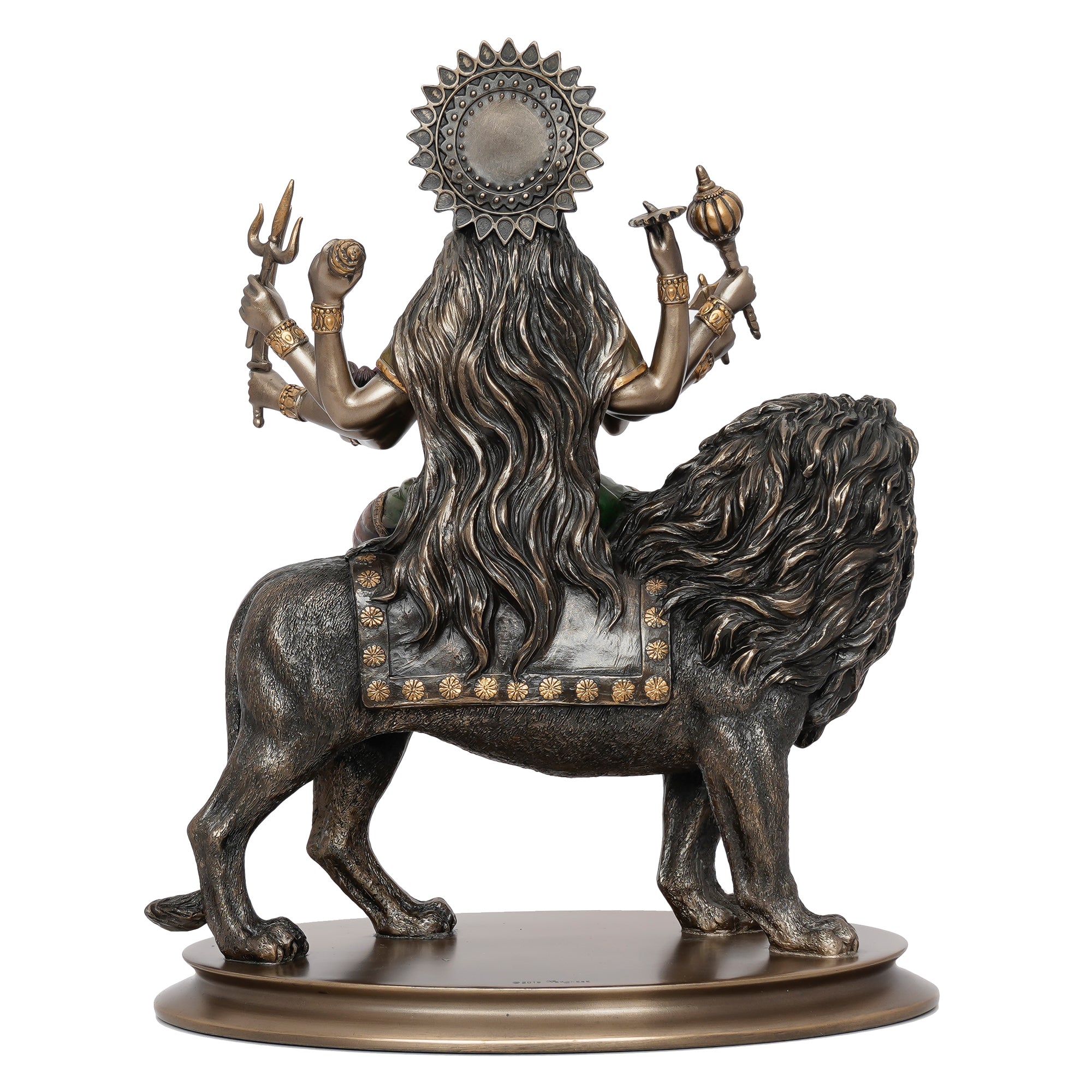Brown Polyresin and Bronze Goddess Durga Idol On Lion Statue 6