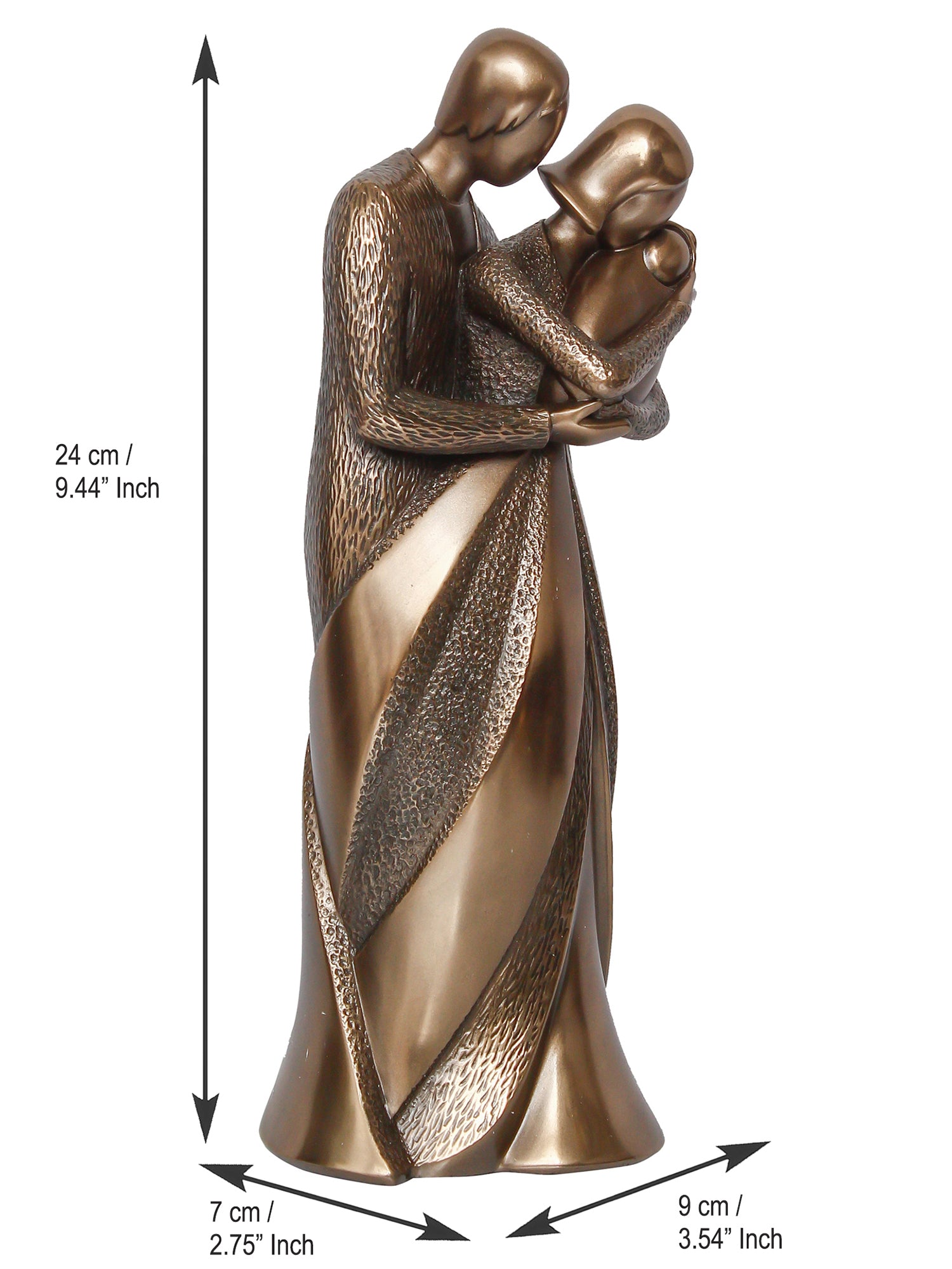 Brown Polyresin and Bronze Beloved Family of Husband, Wife and Kid Human Figurine Decorative Showpiece 3
