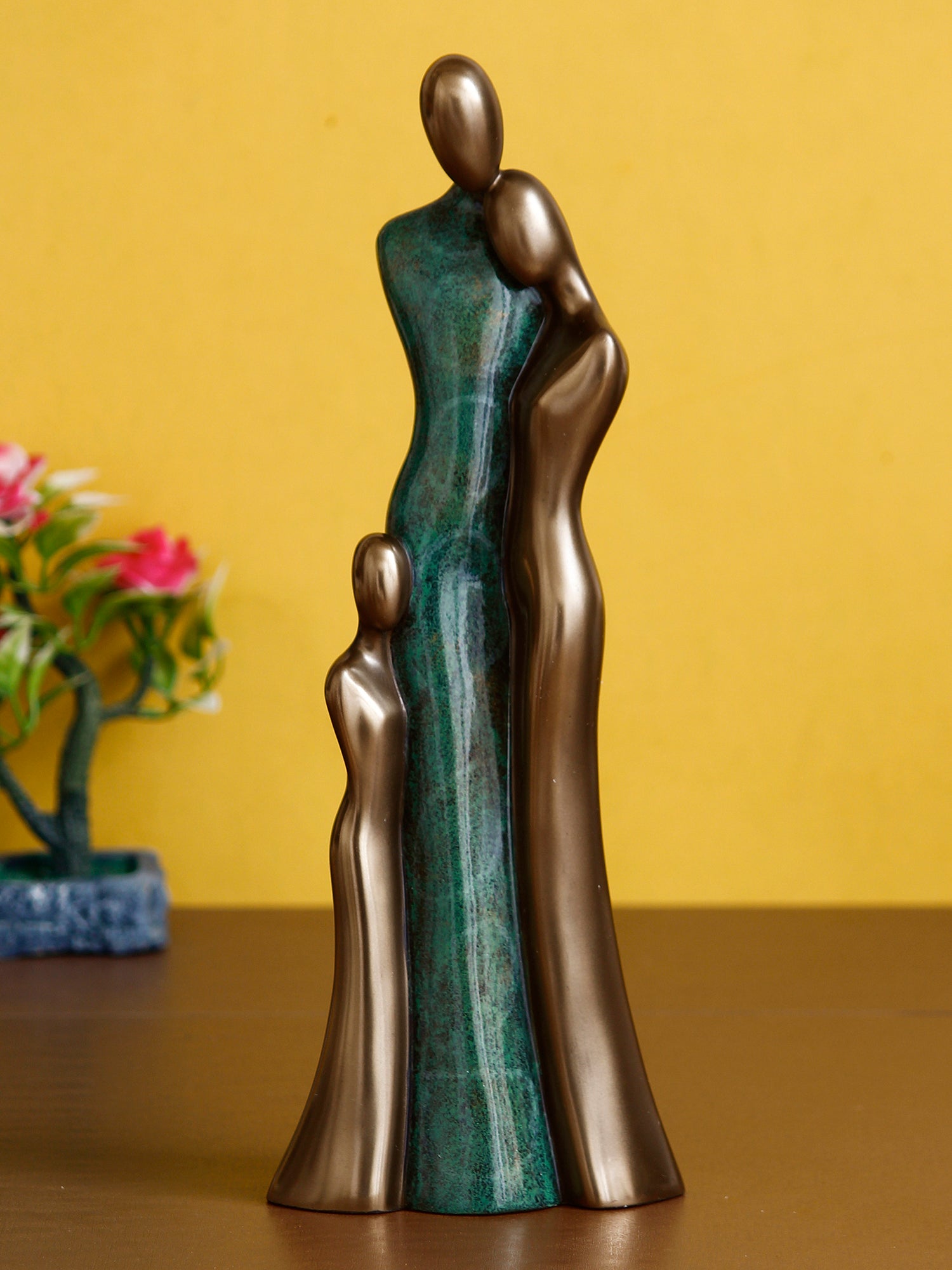 Polyresin and Bronze Family of Mother, Daughter and Grand Daughter Human Figurine Decorative Showpiece (Green and Brown) 1
