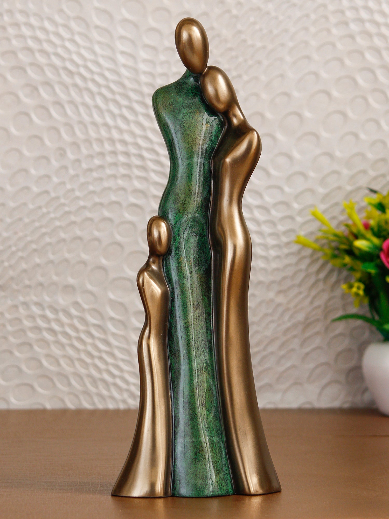 Polyresin and Bronze Family of Mother, Daughter and Grand Daughter Human Figurine Decorative Showpiece (Green and Brown)