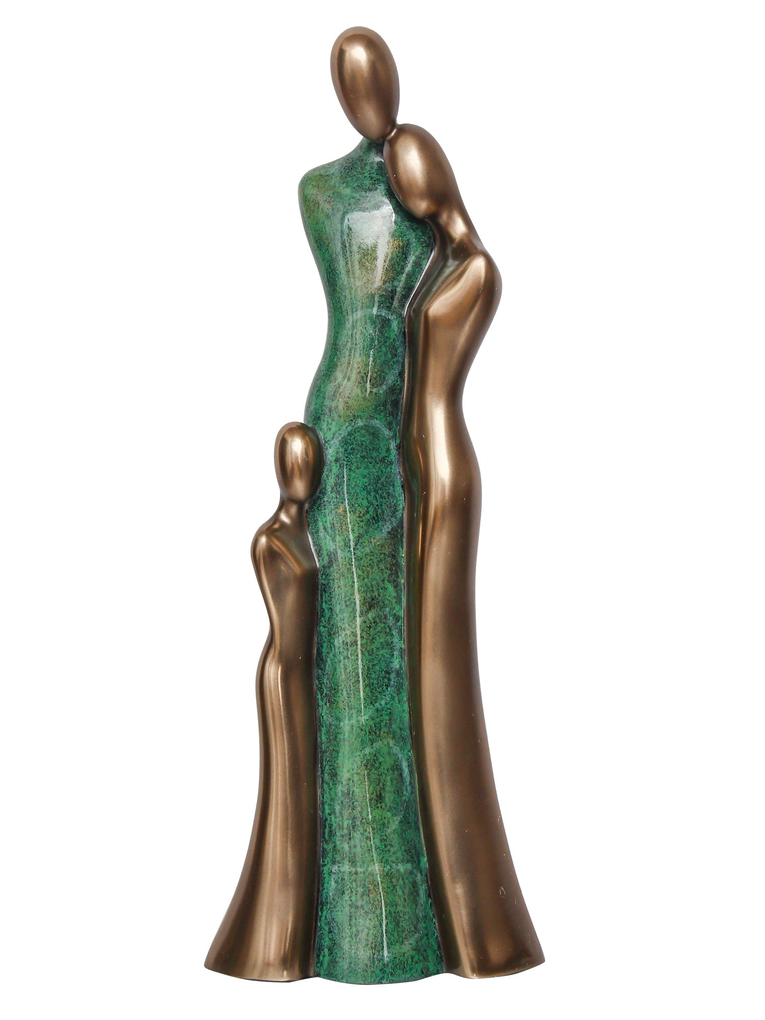 Polyresin and Bronze Family of Mother, Daughter and Grand Daughter Human Figurine Decorative Showpiece (Green and Brown) 2