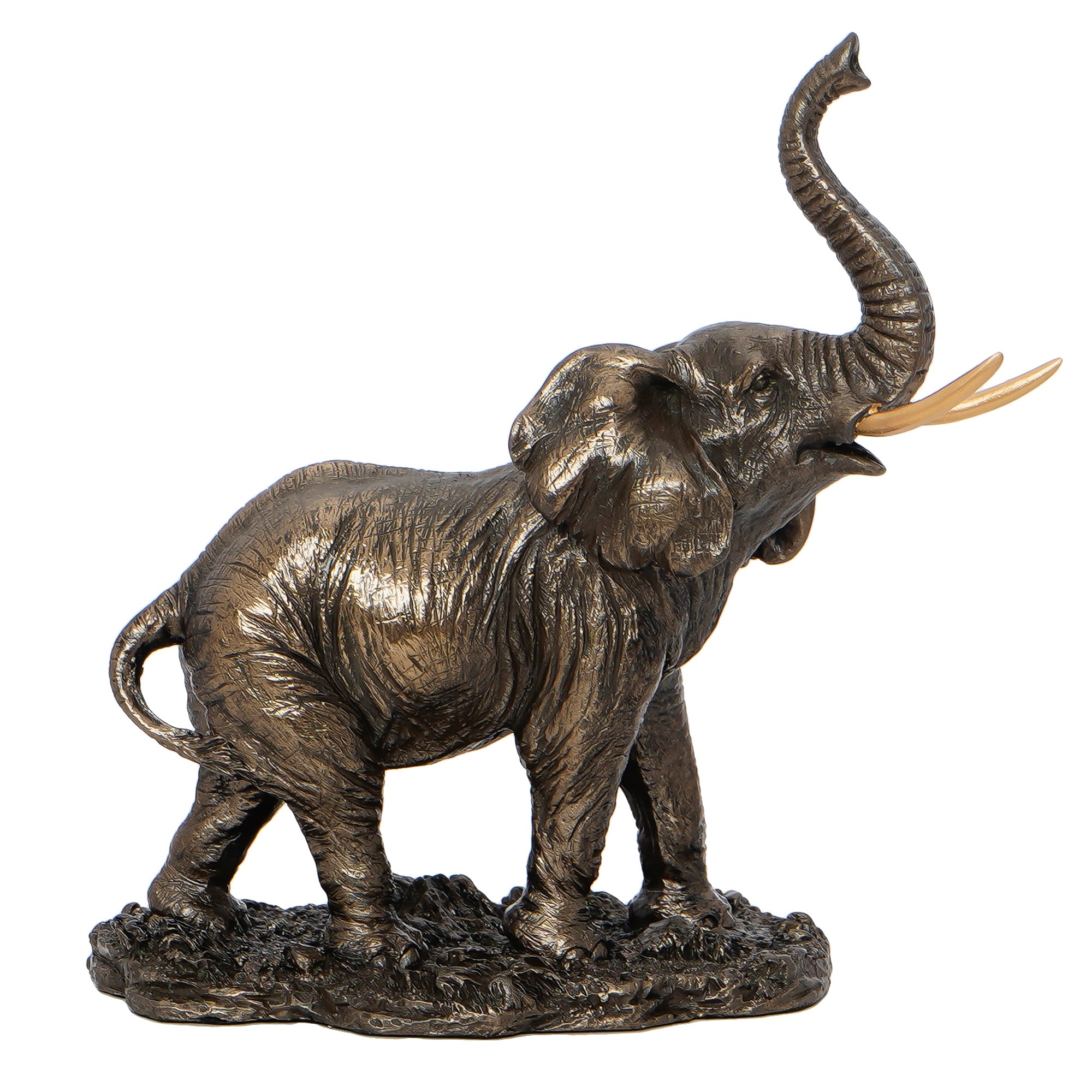 Brown Polyresin and Bronze Trunk up Elephant Statue Decorative Animal Figurine Showpiece 2