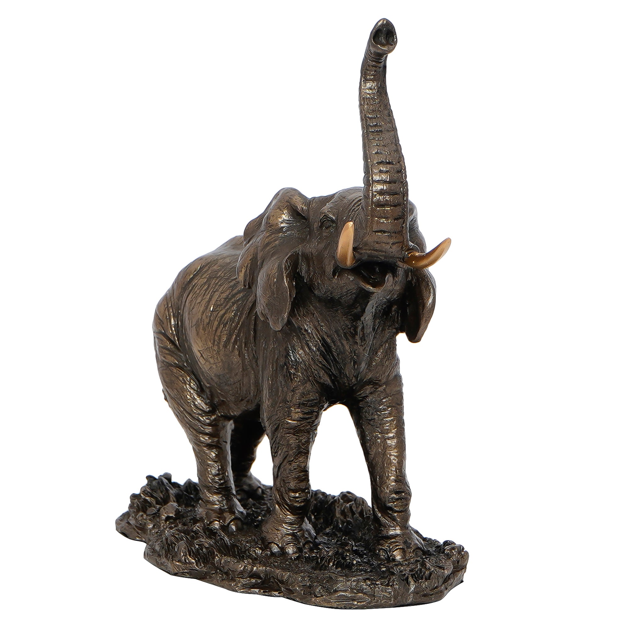 Brown Polyresin and Bronze Trunk up Elephant Statue Decorative Animal Figurine Showpiece 4