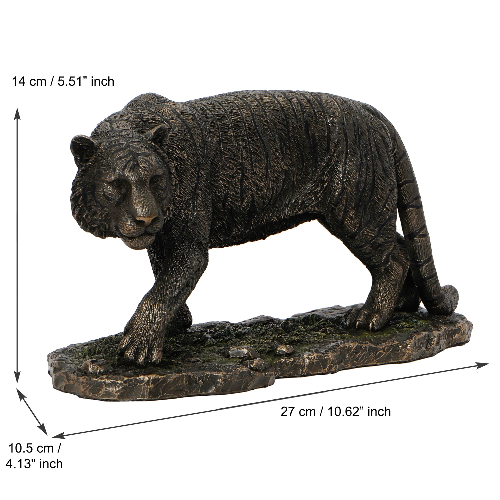 Brown Polyresin and Bronze Tiger Statue Decorative Animal Figurine Showpiece 3