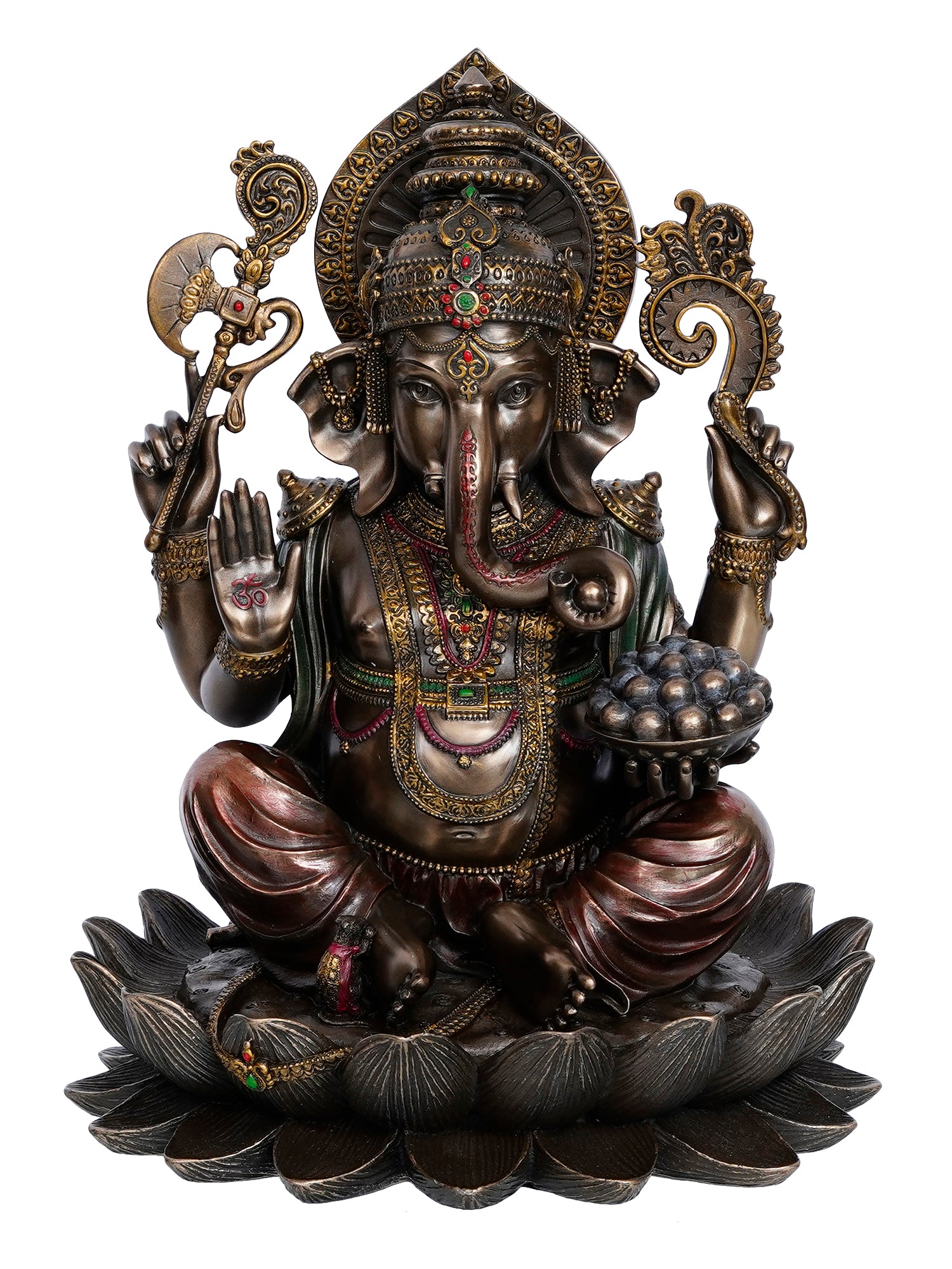Brown Polyresin and Bronze Lord Ganesha Idol on Lotus Flower 2