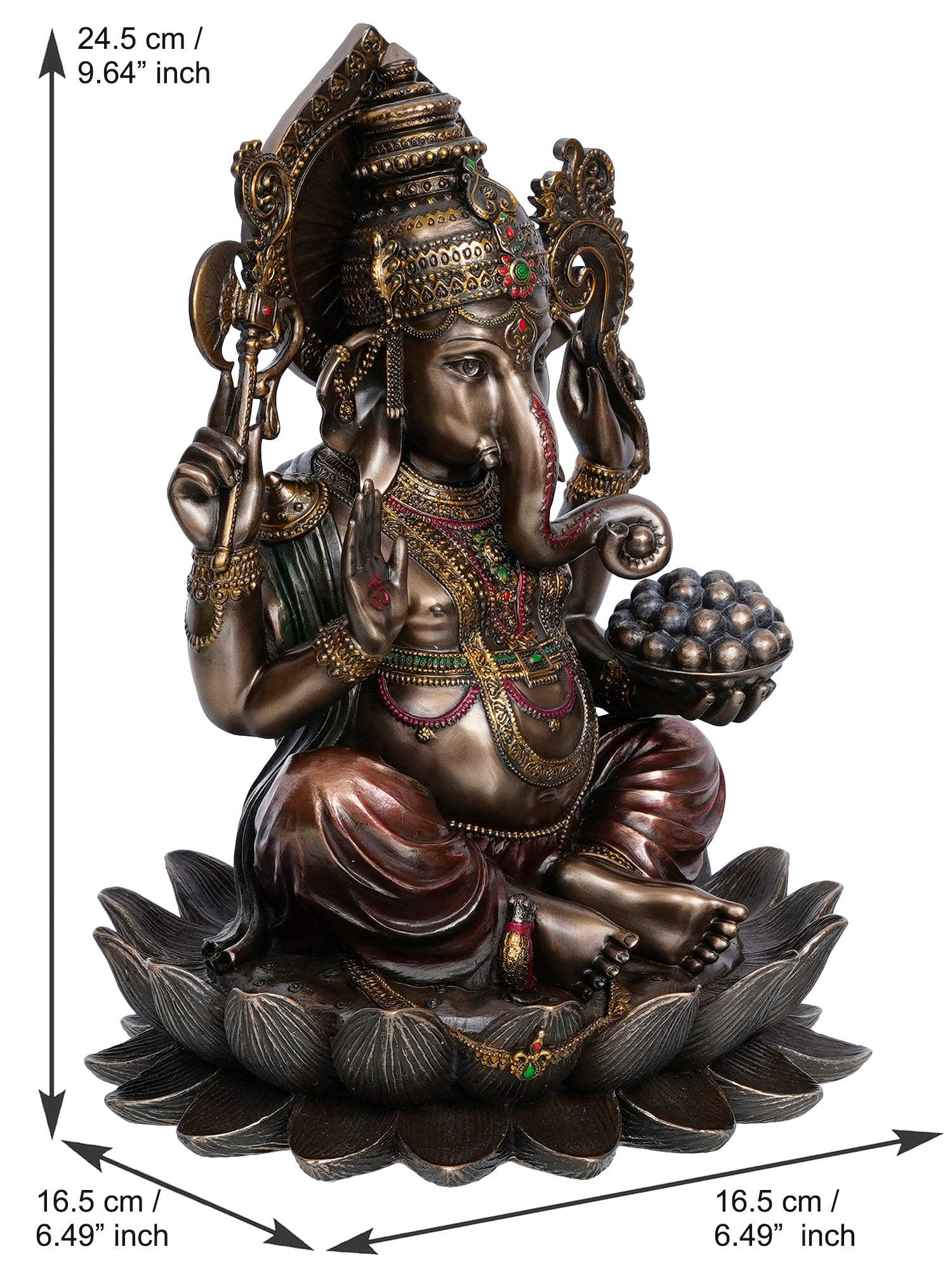 Brown Polyresin and Bronze Lord Ganesha Idol on Lotus Flower 3