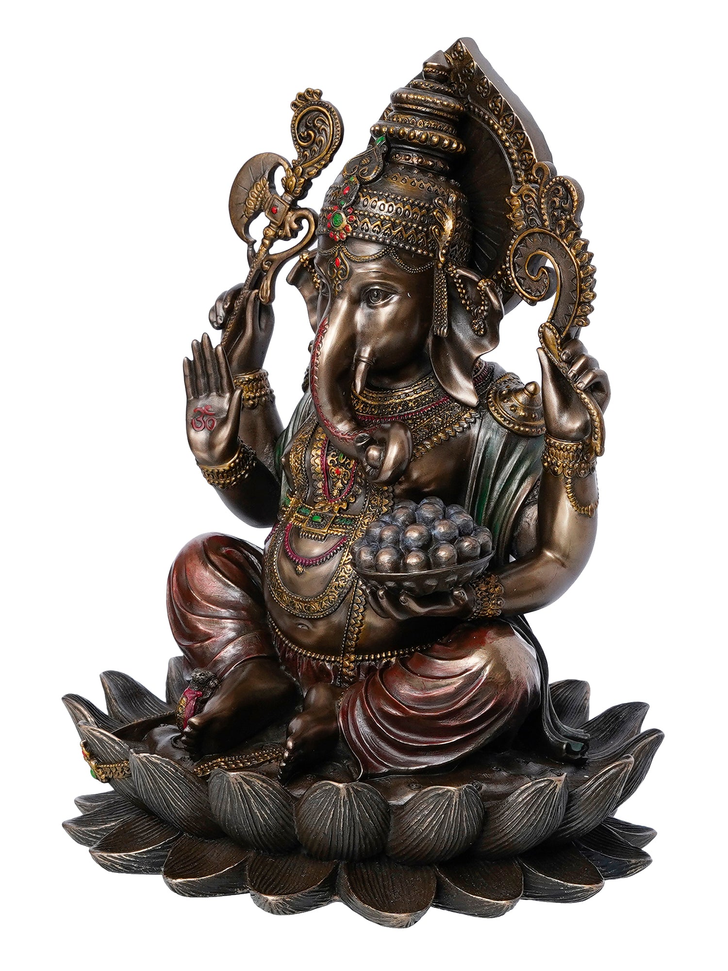 Brown Polyresin and Bronze Lord Ganesha Idol on Lotus Flower 4