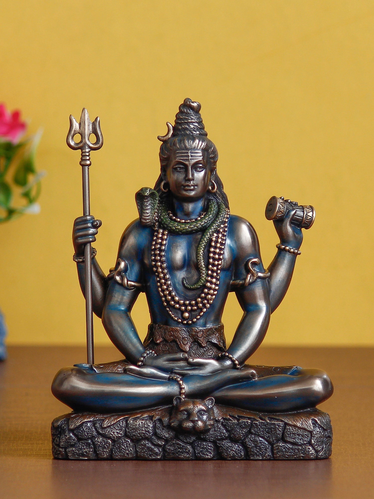 Brown Polyresin and Bronze Lord Shiva Padmasana Statue 1