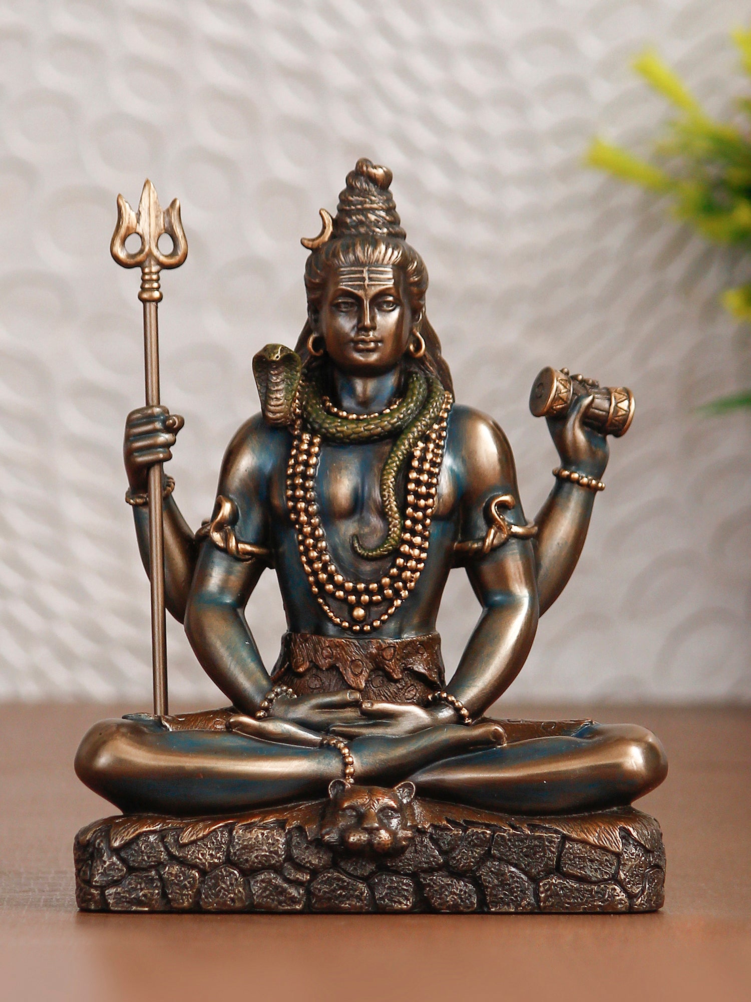 Brown Polyresin and Bronze Lord Shiva Padmasana Statue