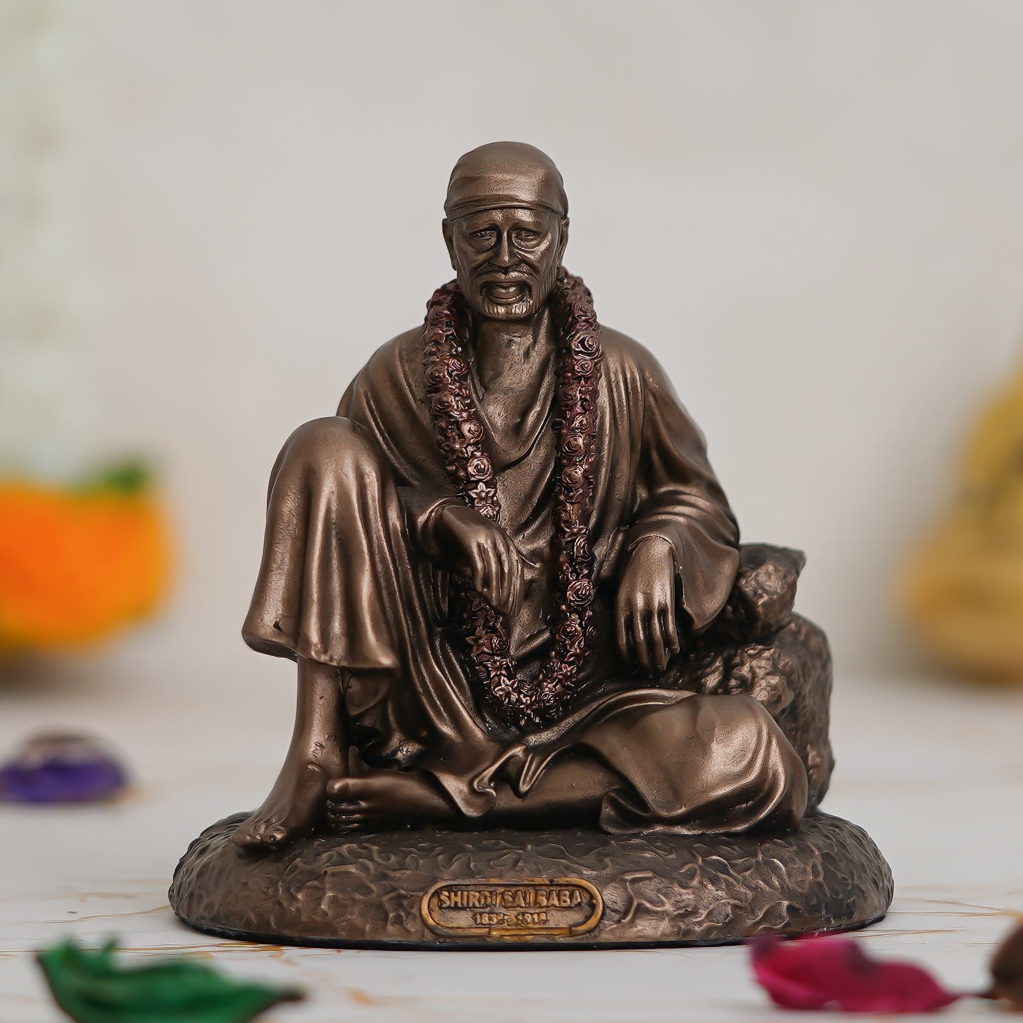 Sai Baba Sitting Cold Cast Bronze Resin Decorative Figurine 1