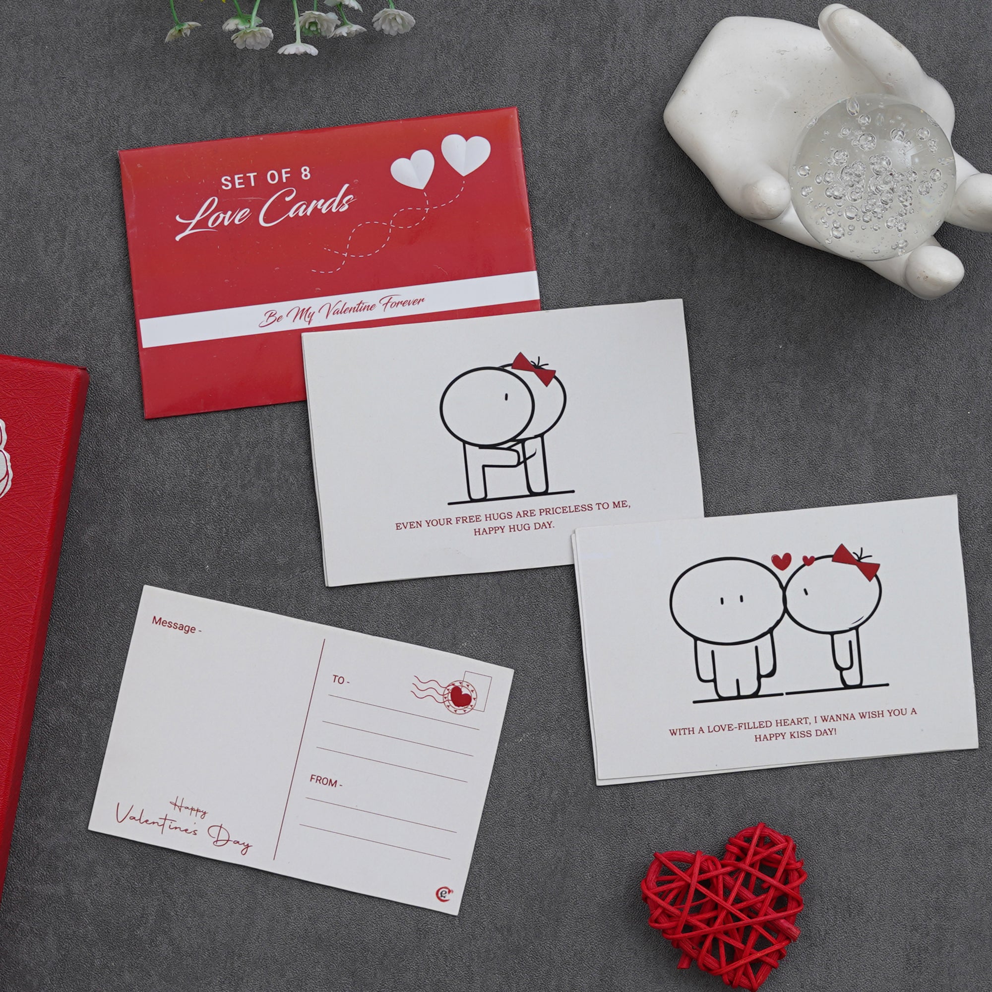 Valentine Combo of Set of 8 Love Post Cards Gift Cards Set, Golden Rose Gift Set, Wooden Box "For You" Message Bottle Set 1