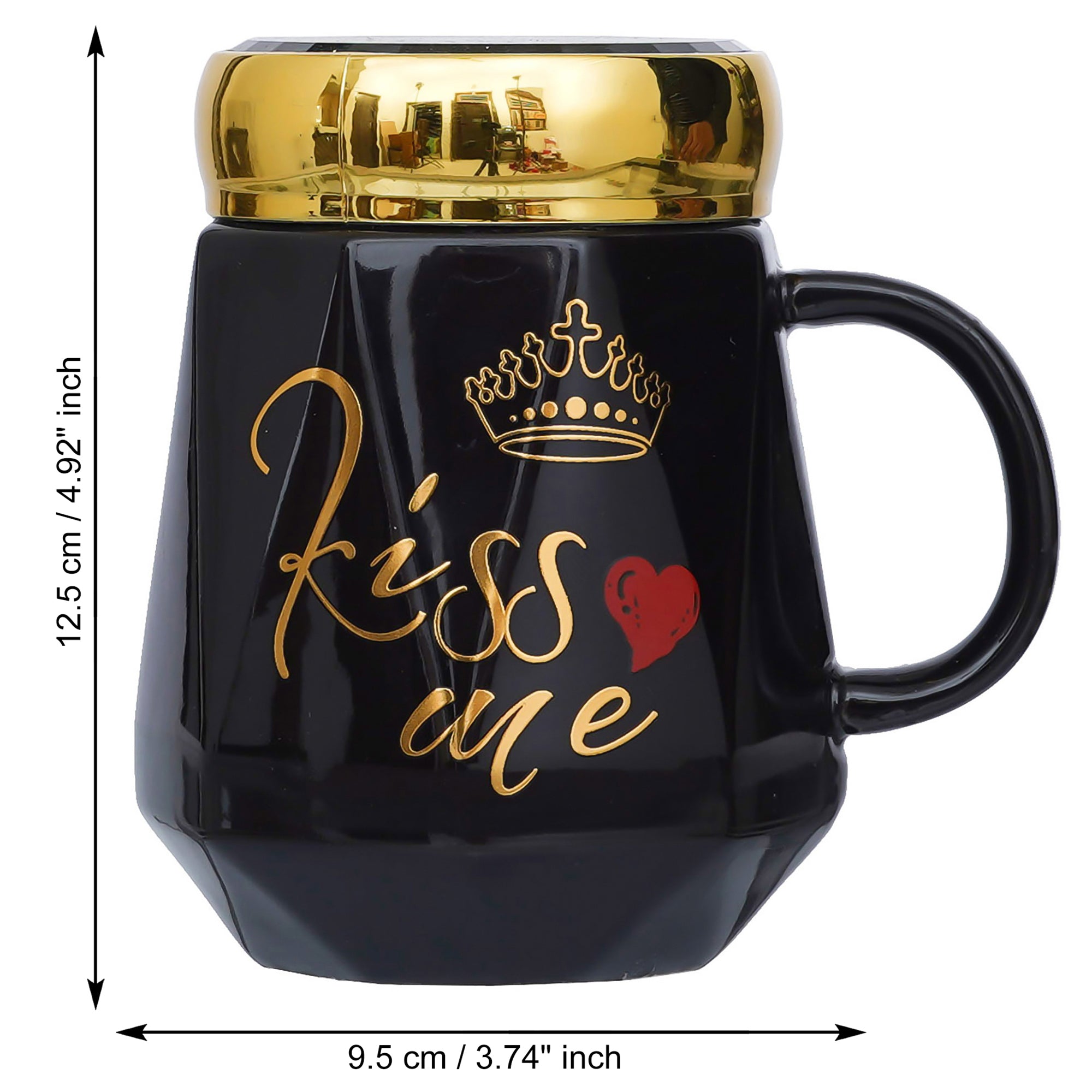 Valentine Combo of "Kiss Me" Printed Ceramic Black Mug, Bride Kissing Groom Romantic Polyresin Decorative Showpiece 2