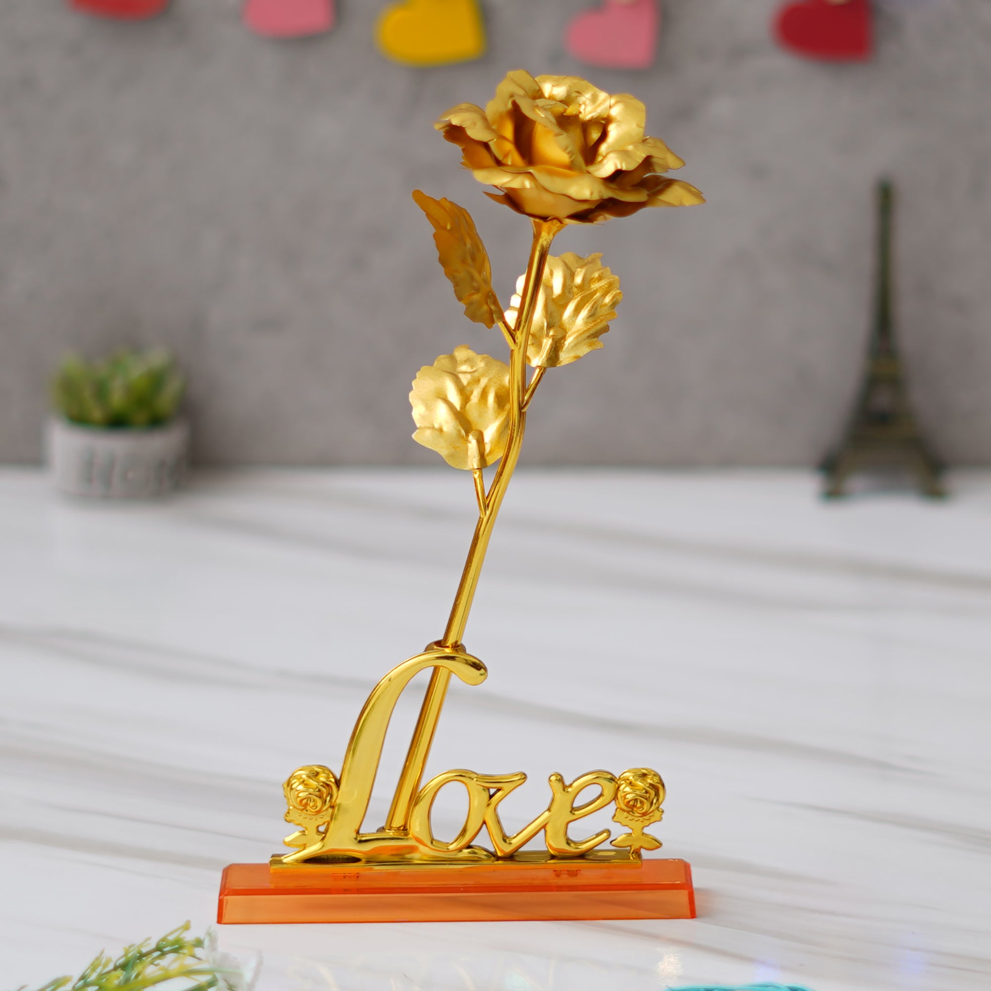 Love Golden Rose Table Decor Valentine Gift Set Showpiece 1