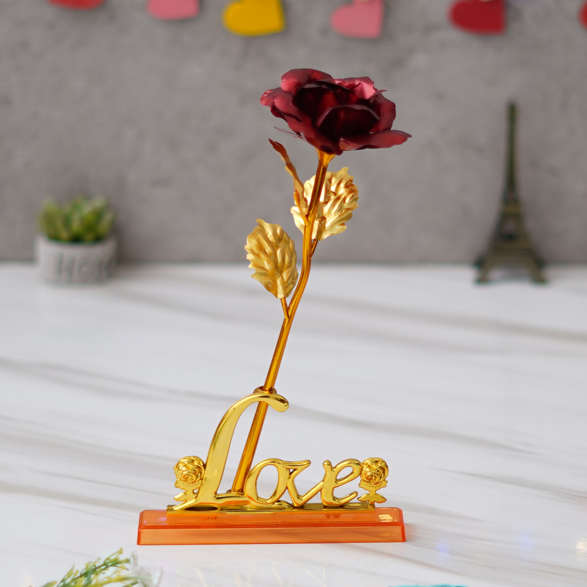 Love Golden Red Rose Table Decor Valentine Gift Set Showpiece 1