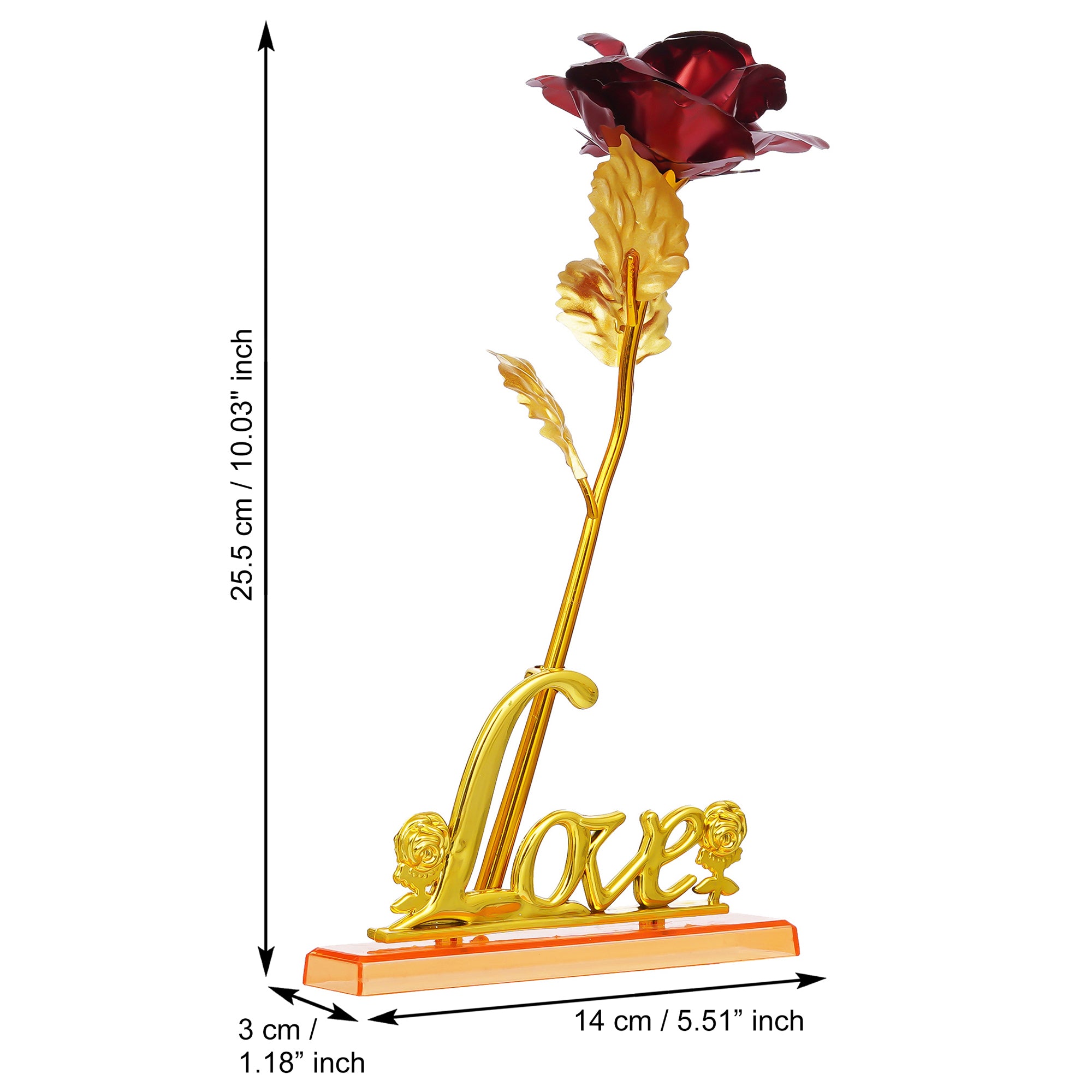 Valentine Combo of Love Golden Red Rose Table Decor Gift Set Showpiece, Red Teddy Bear, Couple Snow Globe with Light 2