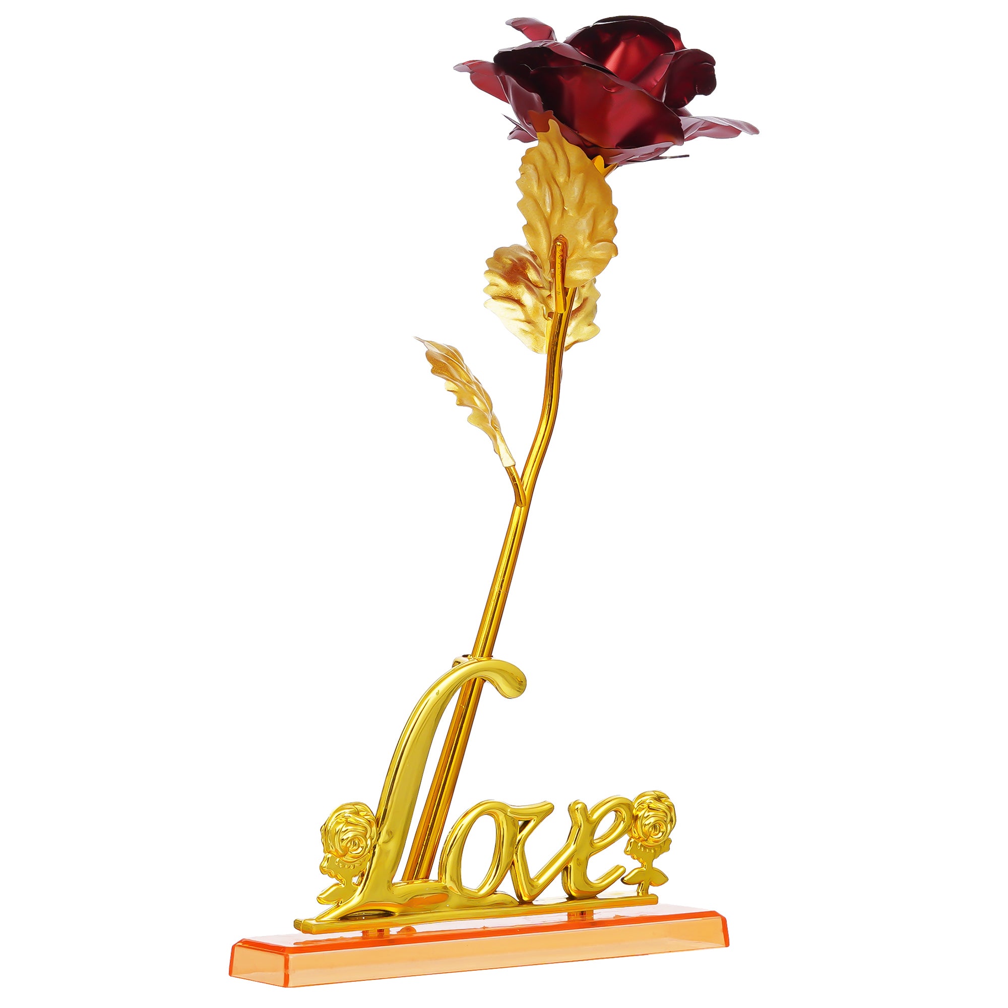 Valentine Combo of Love Golden Red Rose Table Decor Gift Set Showpiece, Colorful Girl and Boy "Sweet I Love You" Kissing Figurine 5