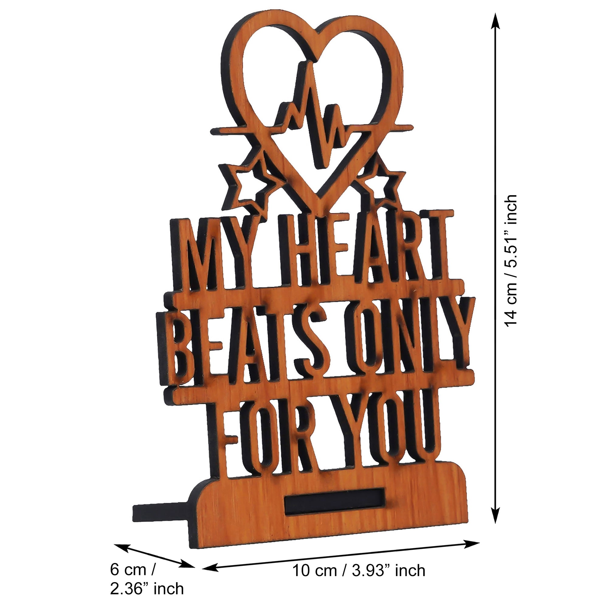 Valentine Combo of "My Heart Beats Only For You" Wooden Showpiece With Stand, "Love" Animated Characters Showpiece 2