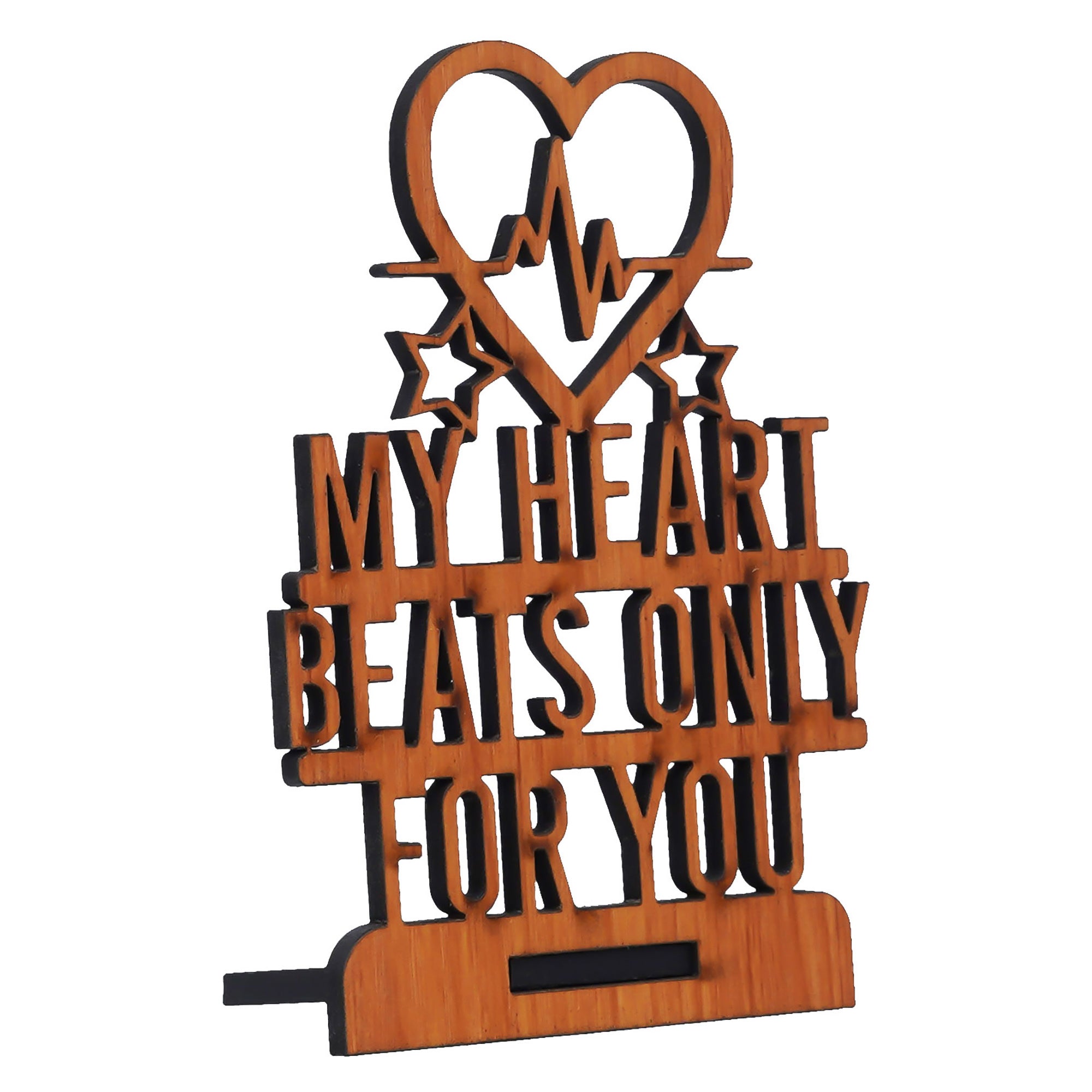 Valentine Combo of "My Heart Beats Only For You" Wooden Showpiece With Stand, "Love" Animated Characters Showpiece 5