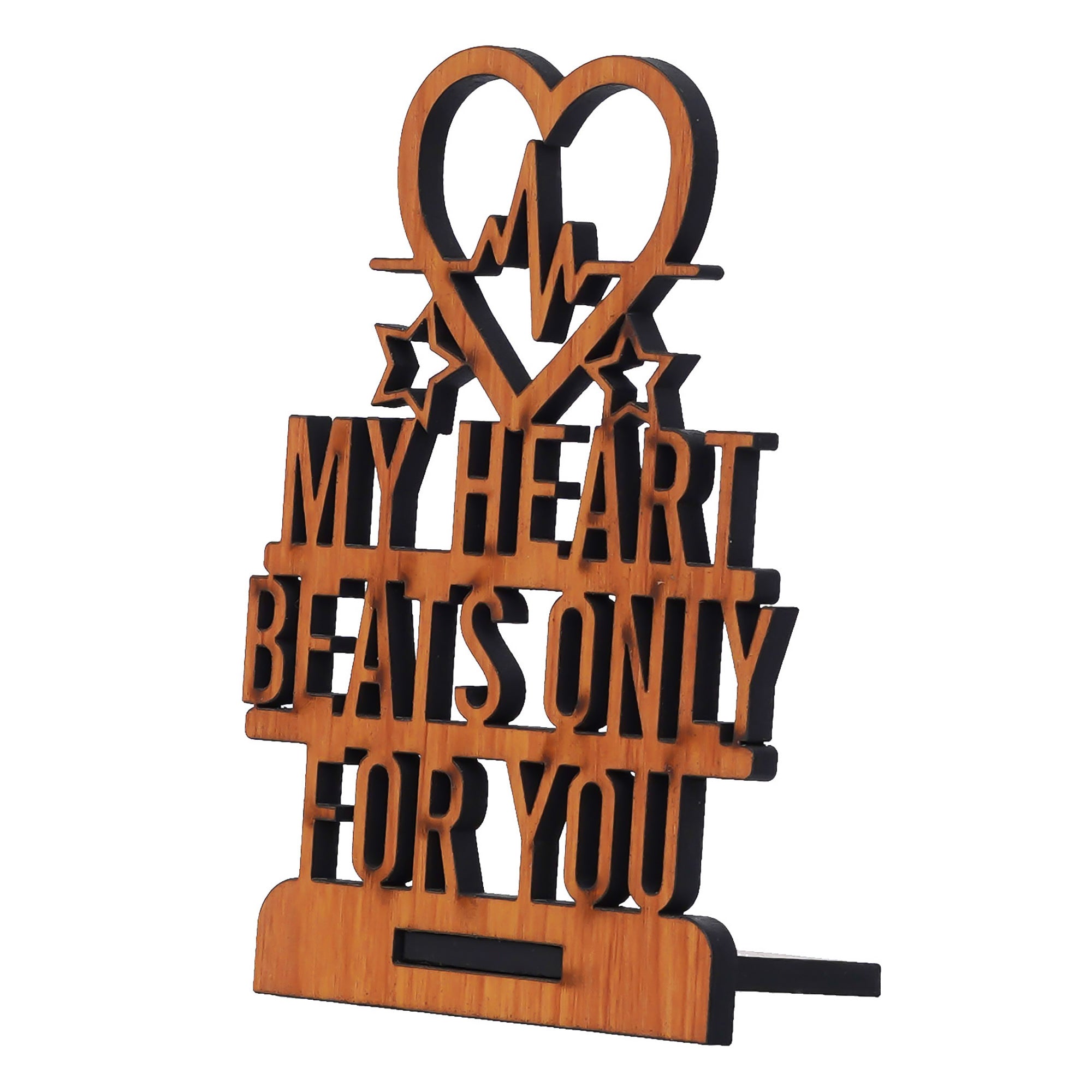 Valentine Combo of "My Heart Beats Only For You" Wooden Showpiece With Stand, "Love" Animated Characters Showpiece 7