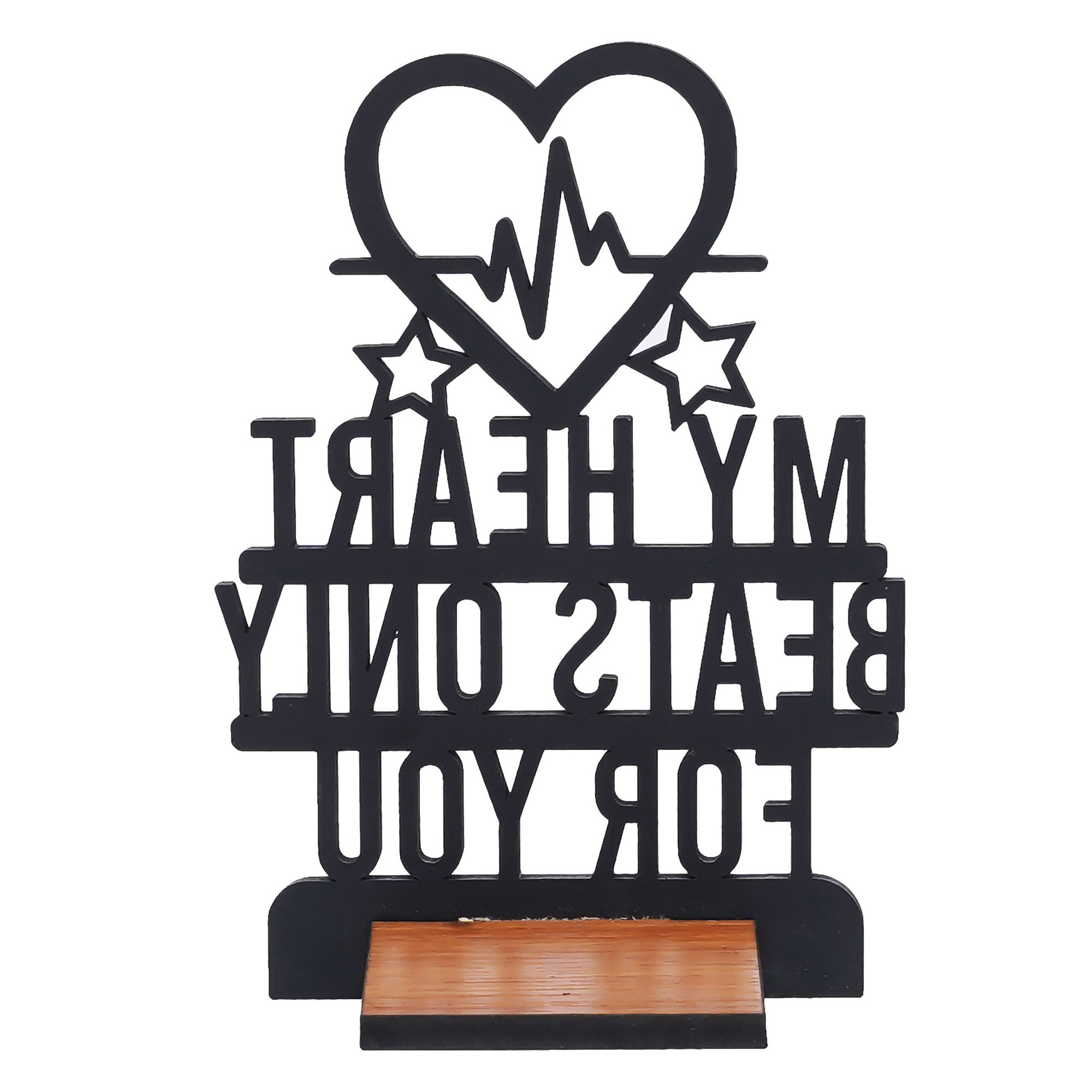 "My Heart Beats Only For You" Valentine Wooden Showpiece With Stand (Brown) 6