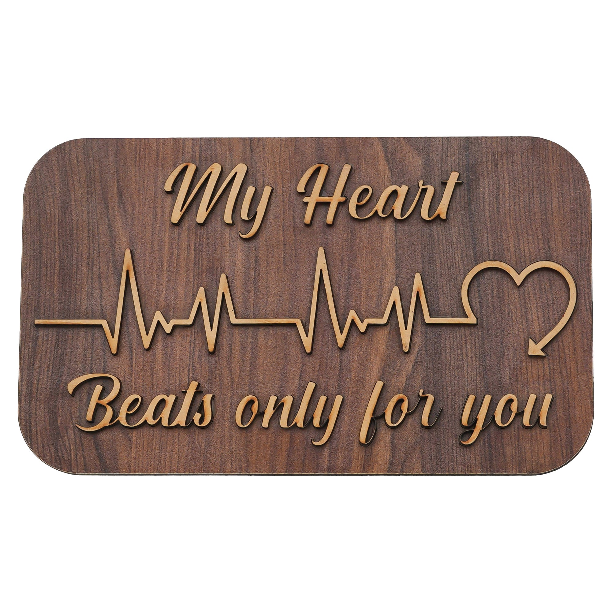 "My Heart Beats Only For You" Wooden Valentine Showpiece With Stand (Dark Brown) 2