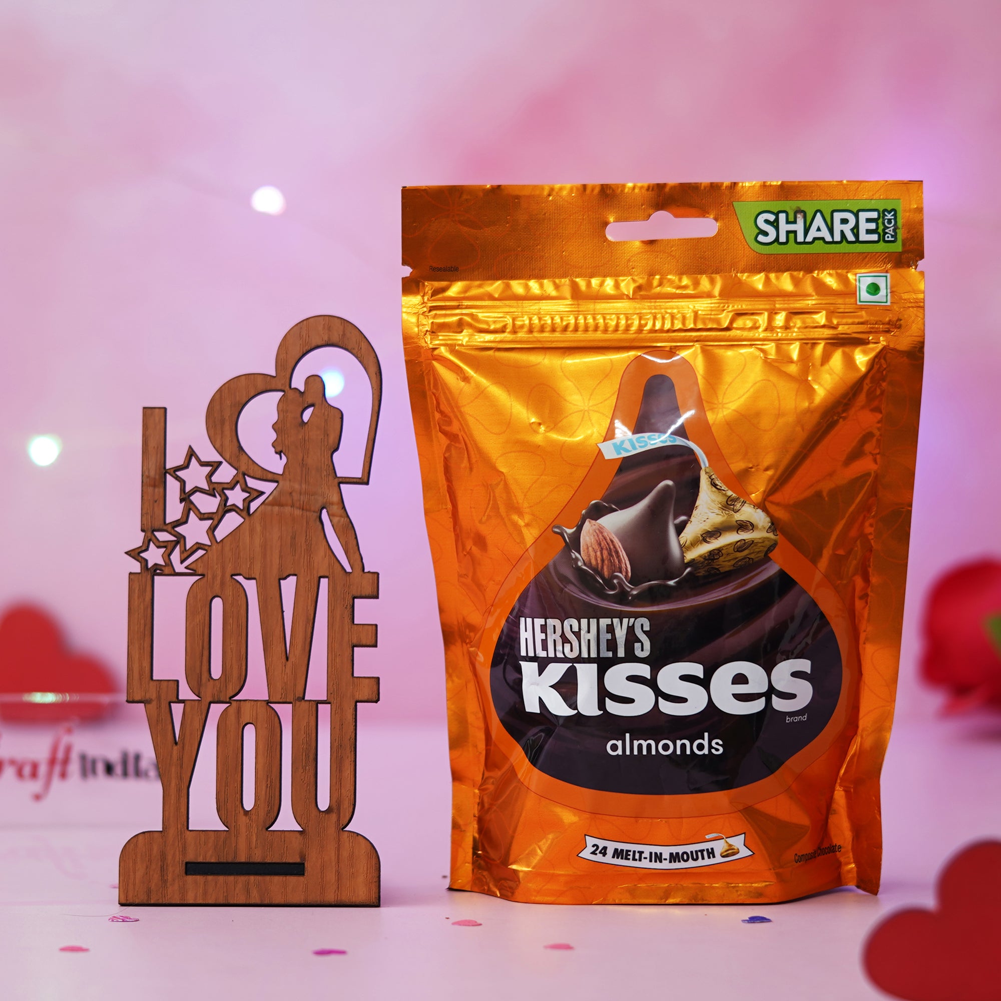Couple with I Love You Valentine's Day Showpiece & Almonds Chocolate 1