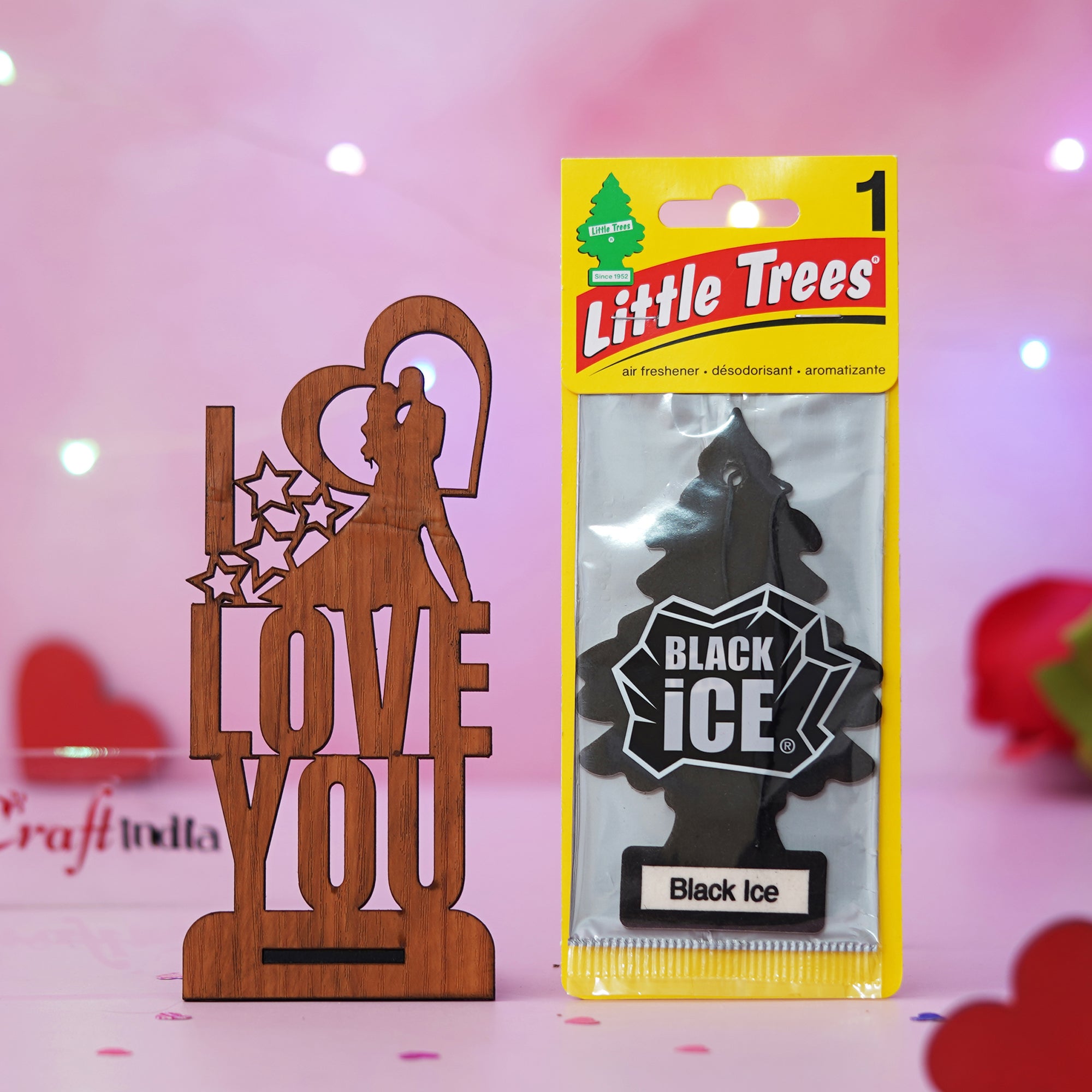 Couple with I Love You Valentine's Showpiece & Black Ice Air Freshener
