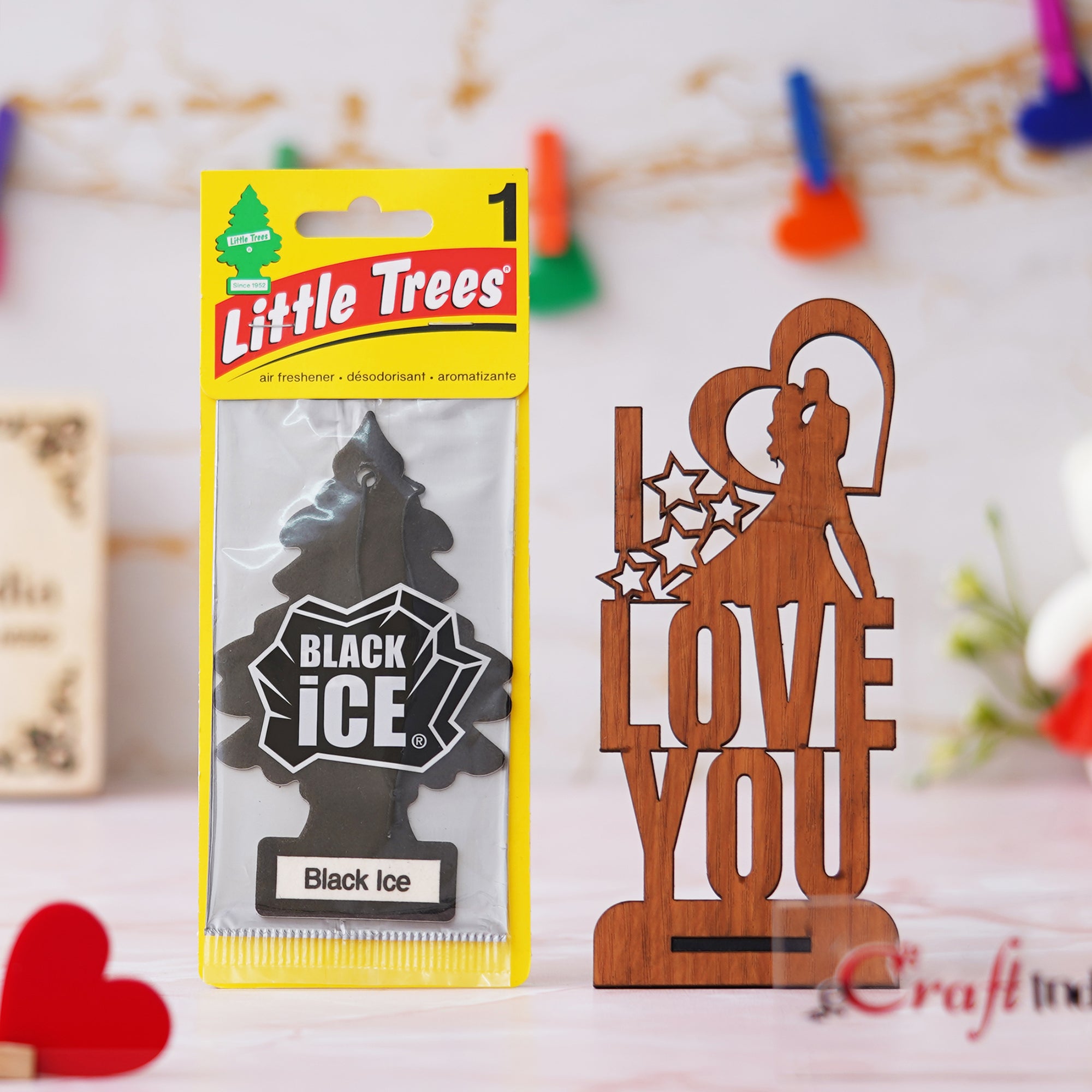 Couple with I Love You Valentine's Showpiece & Black Ice Air Freshener 1