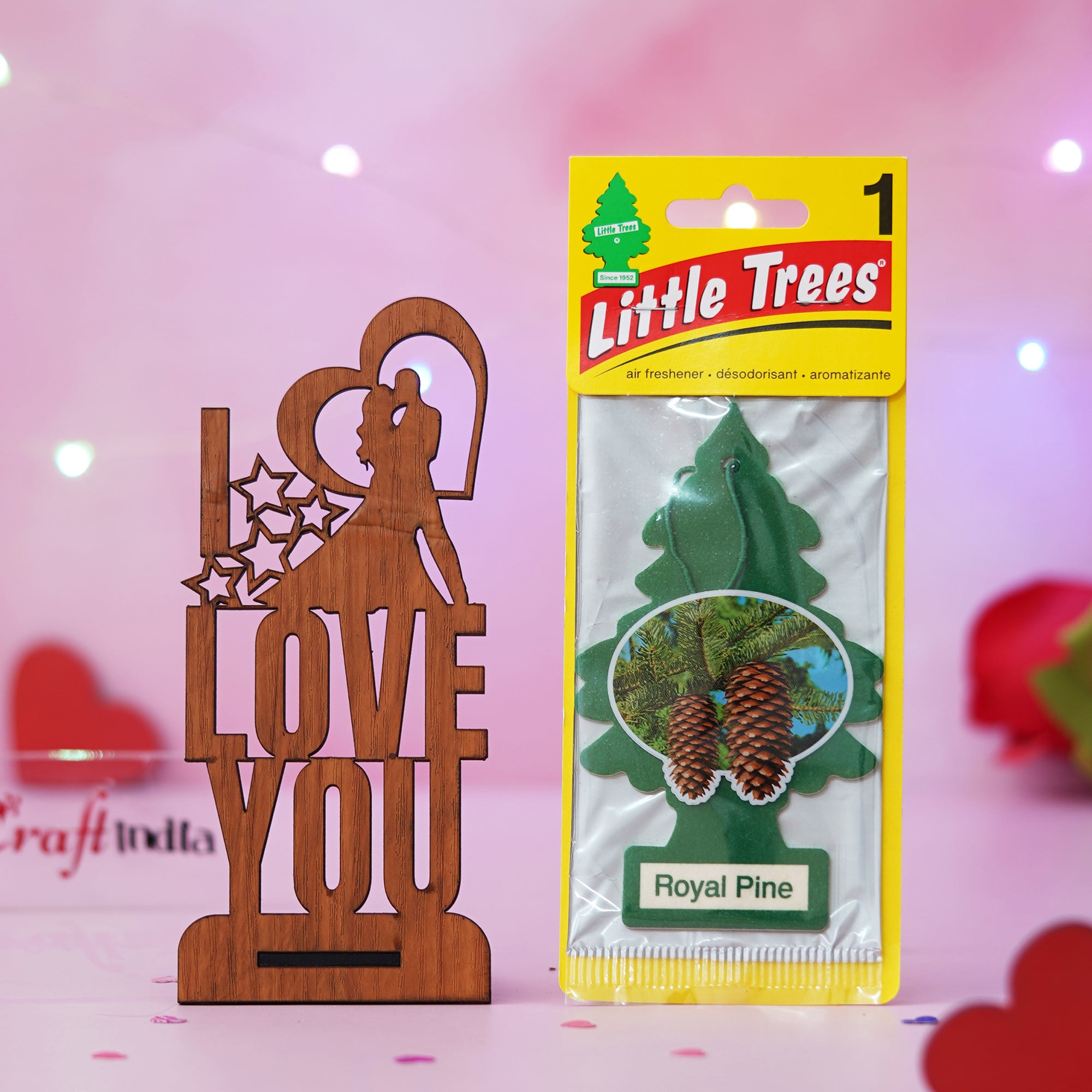 Couple with I Love You Decorative Showpiece & Royal Pine Air Freshener 1