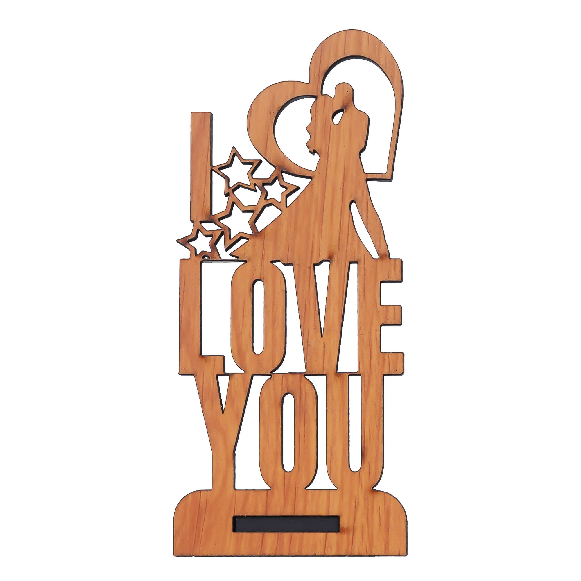 "Love You" Valentine Wooden Showpiece With Stand (Brown) 2