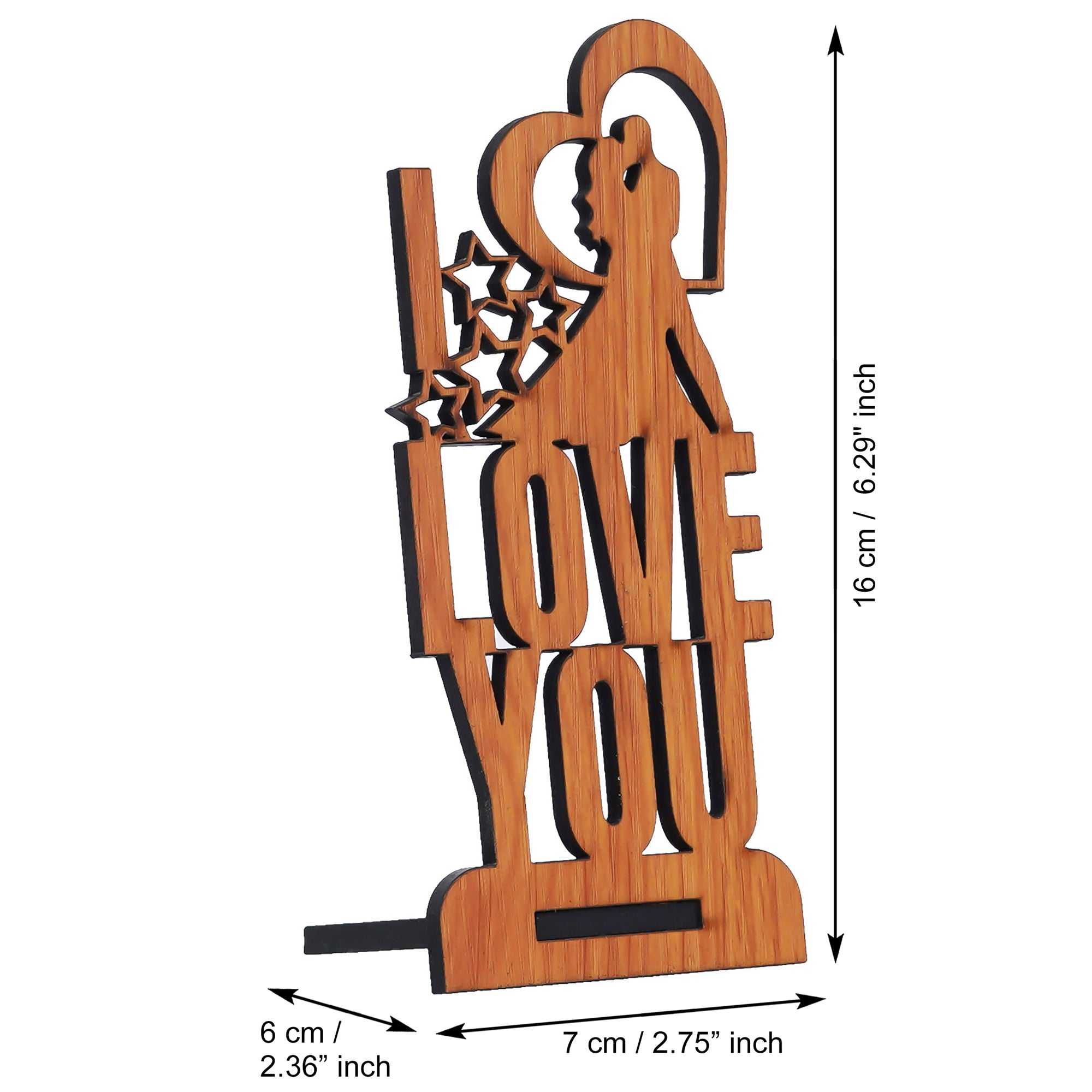 "Love You" Valentine Wooden Showpiece With Stand (Brown) 3