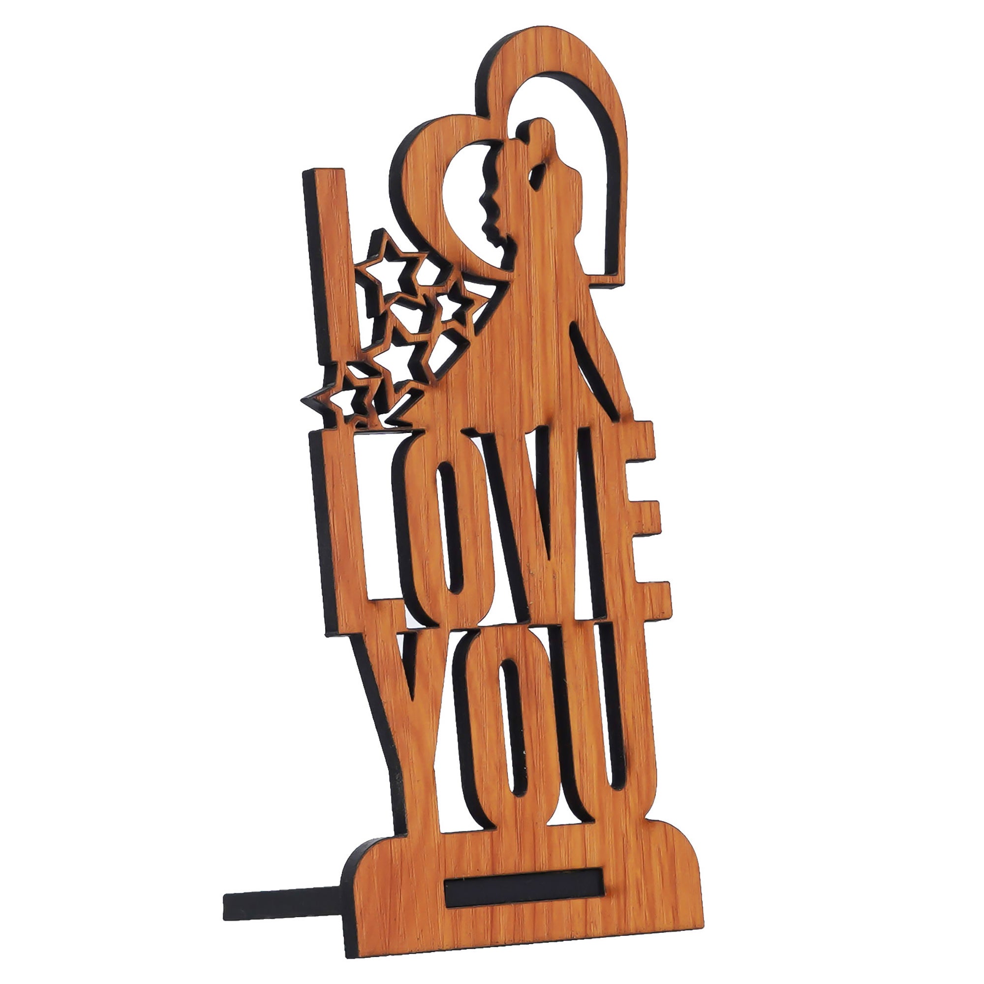 "Love You" Valentine Wooden Showpiece With Stand (Brown) 4
