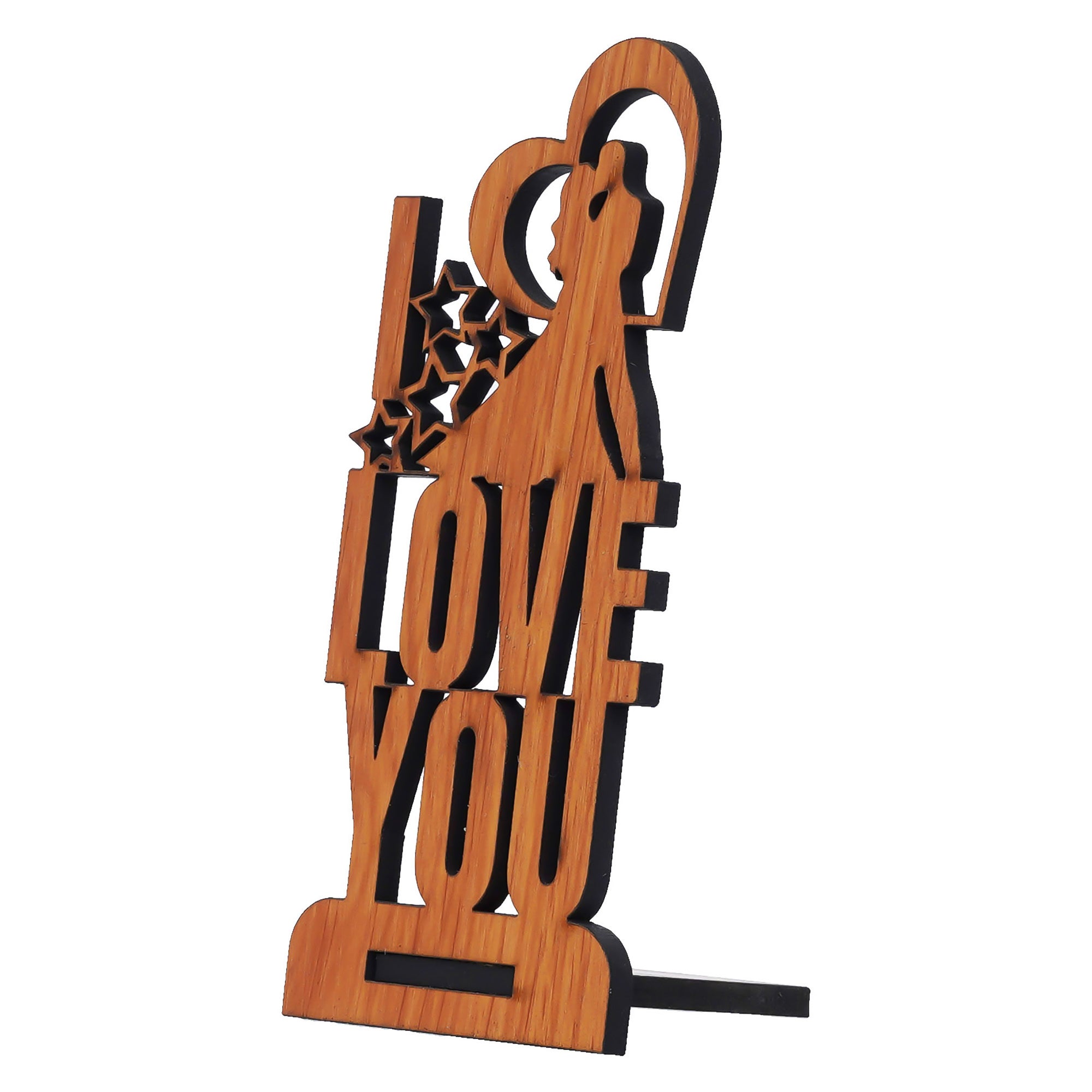 "Love You" Valentine Wooden Showpiece With Stand (Brown) 5