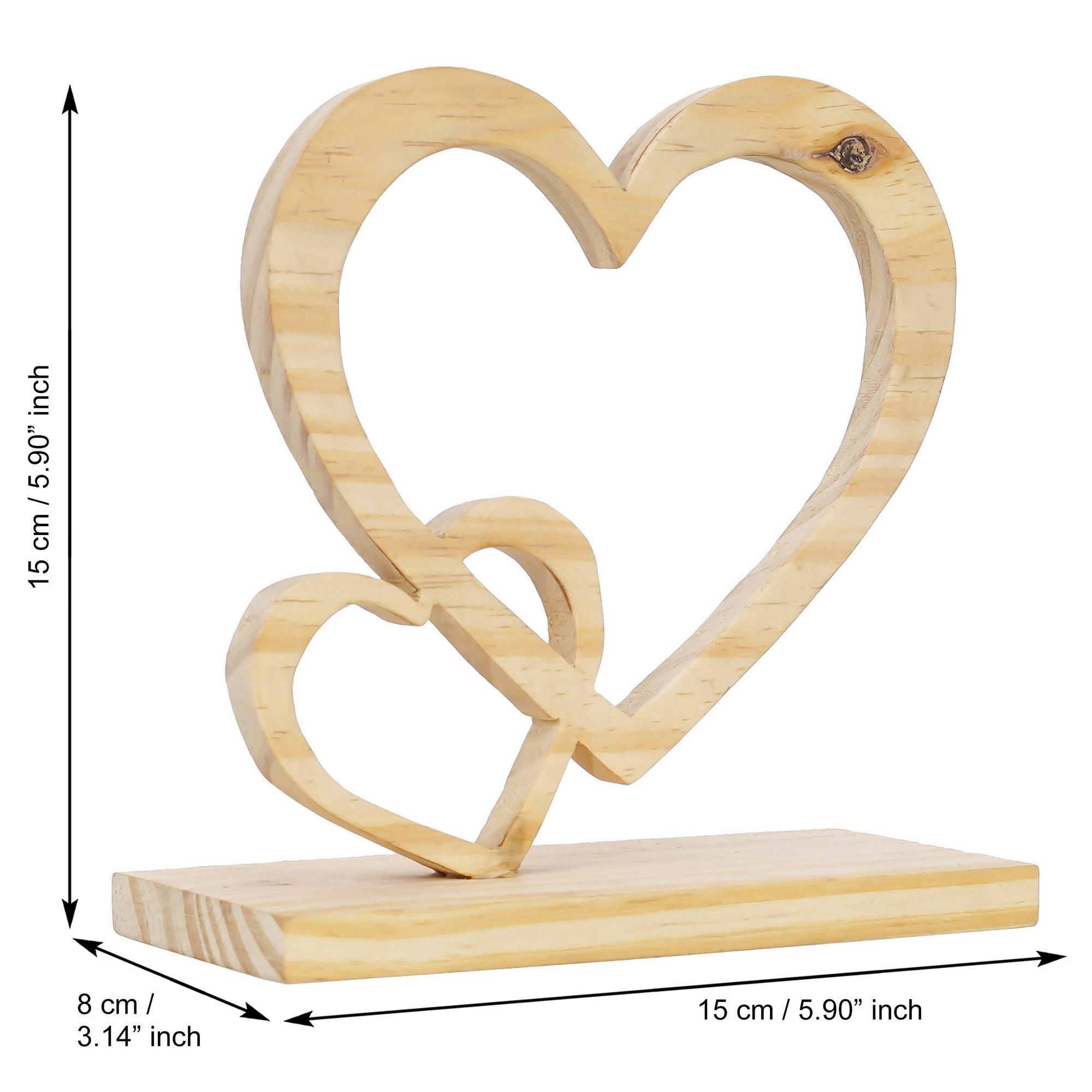 Valentine Combo of Golden Rose Gift Set, 2 Hearts Wooden Brown Showpiece With Stand 4