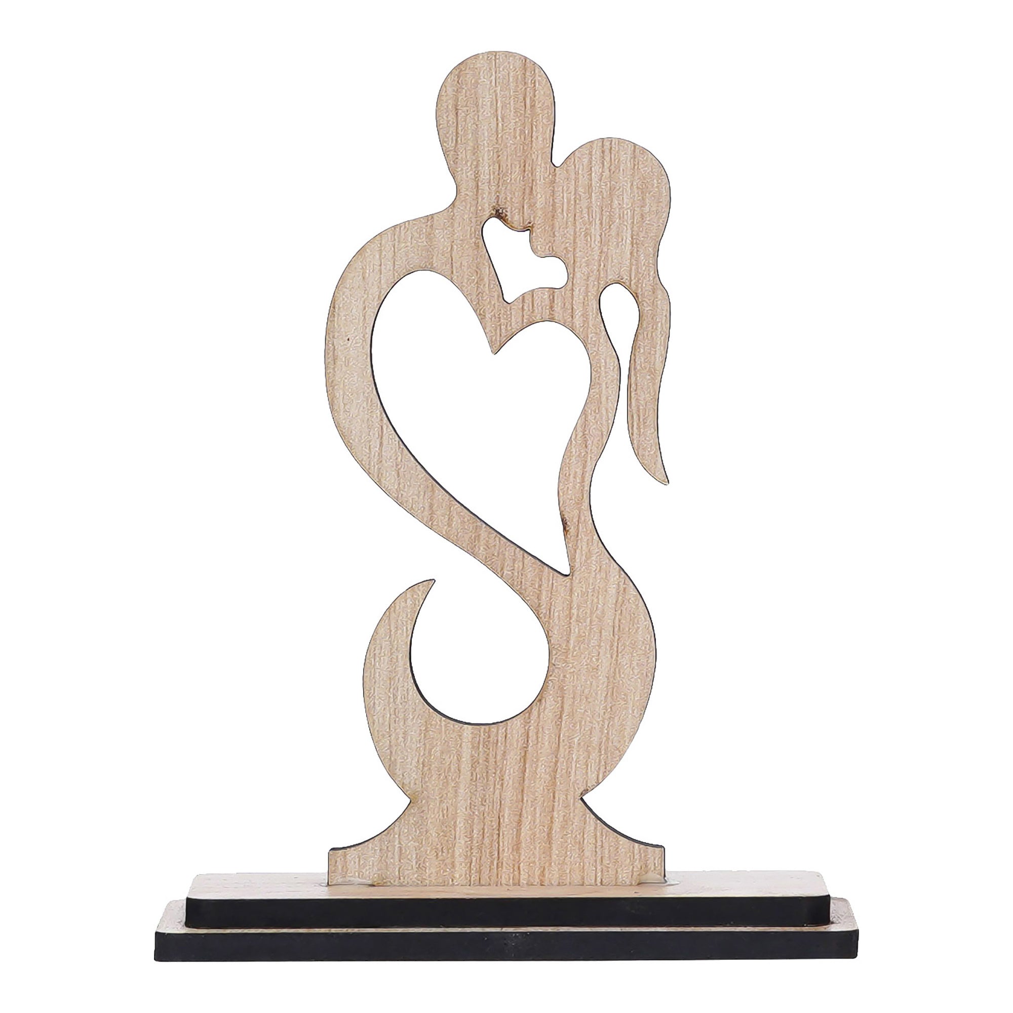 Heart Couple Kissing Valentine Wooden Brown Showpiece With Stand 2