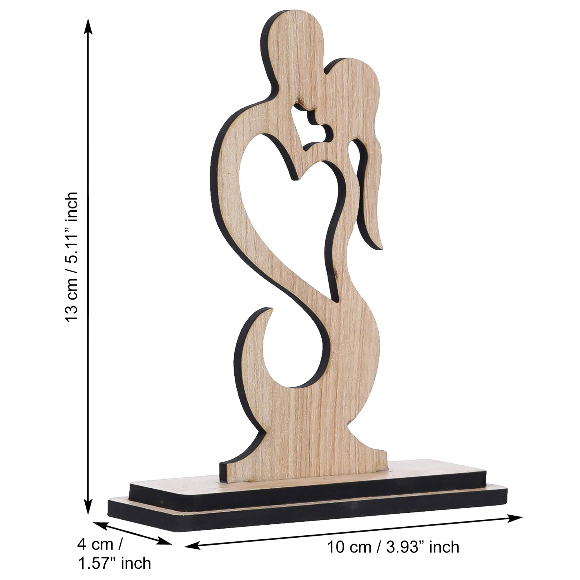 Heart Couple Kissing Valentine Wooden Brown Showpiece With Stand 3