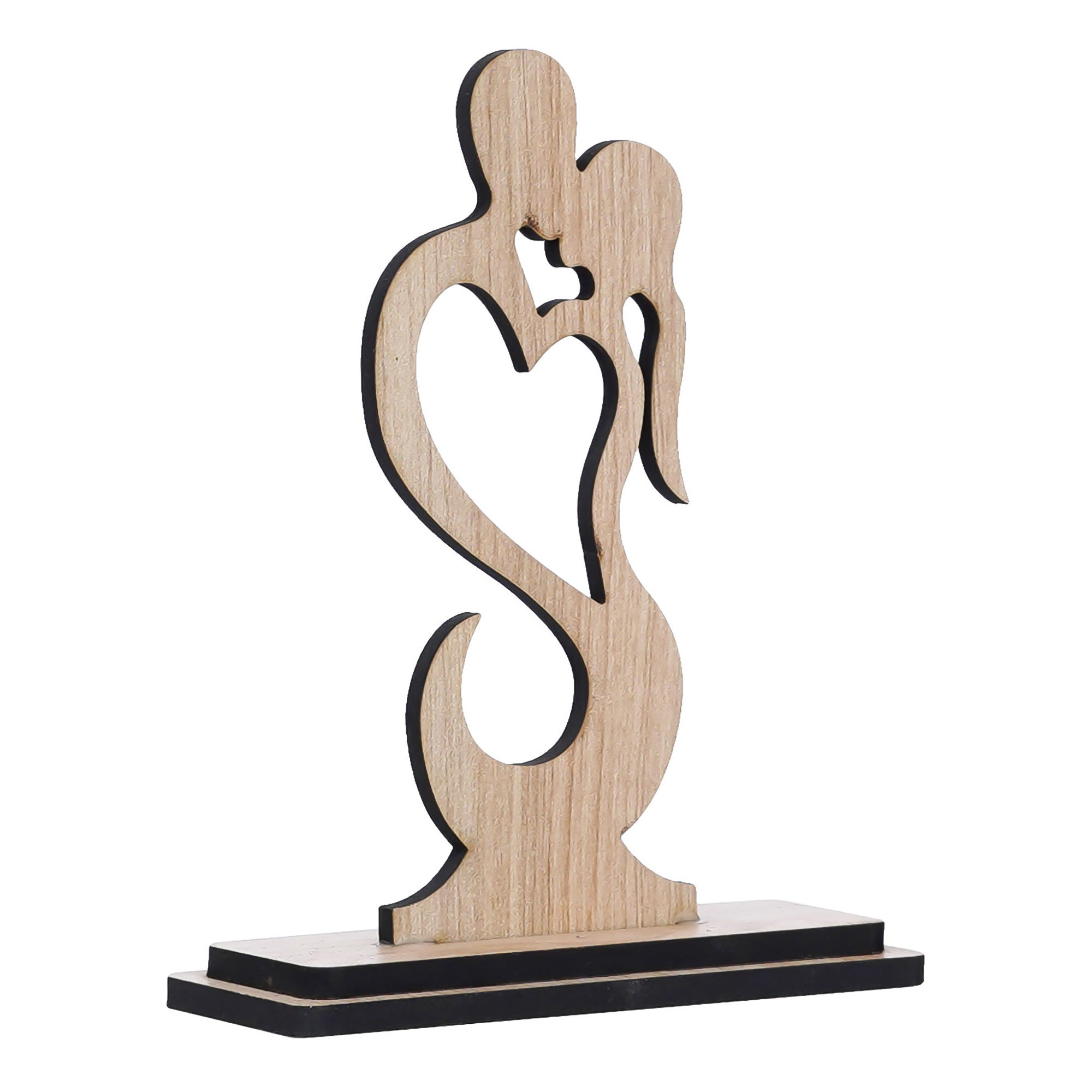 Heart Couple Kissing Valentine Wooden Brown Showpiece With Stand 4