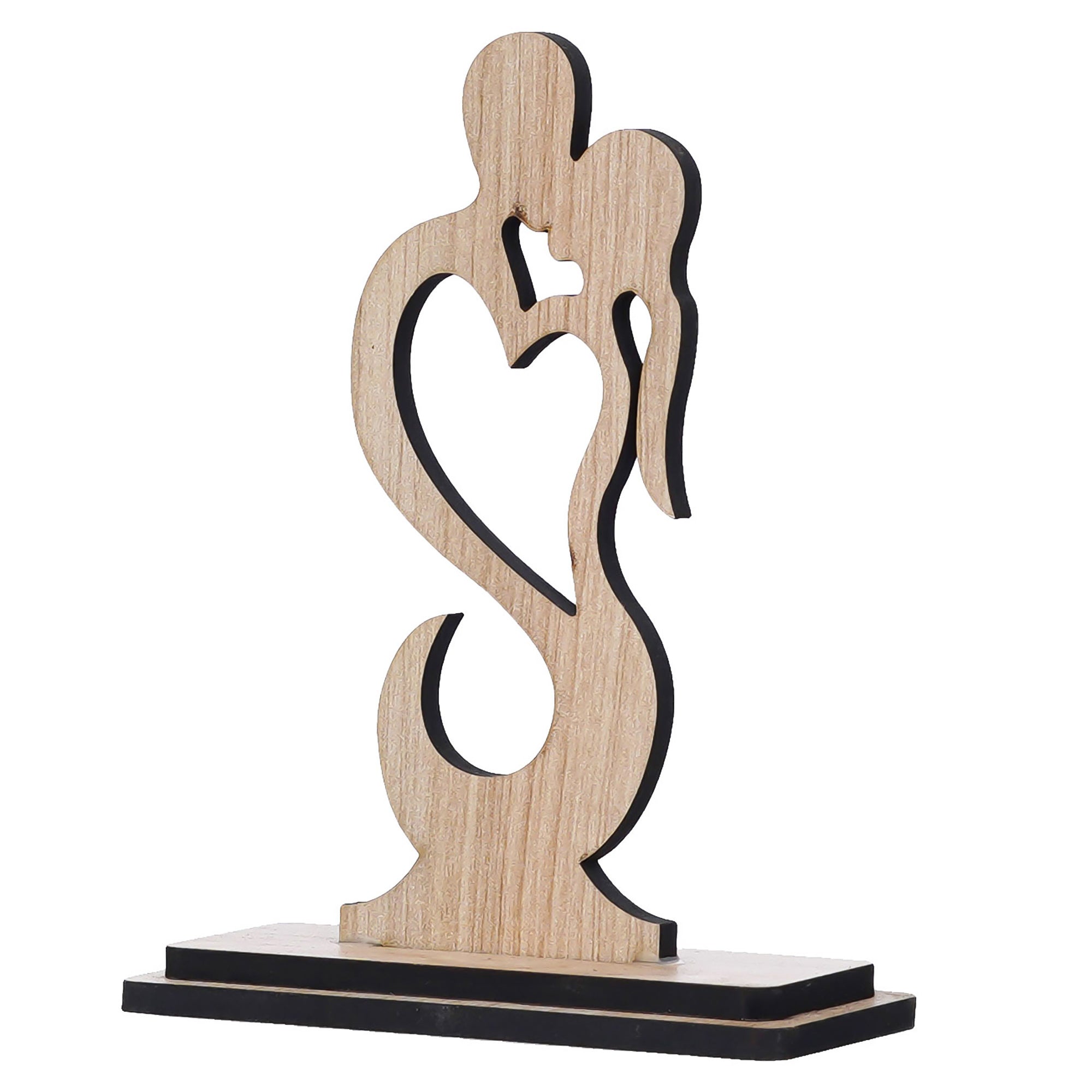 Heart Couple Kissing Valentine Wooden Brown Showpiece With Stand 5