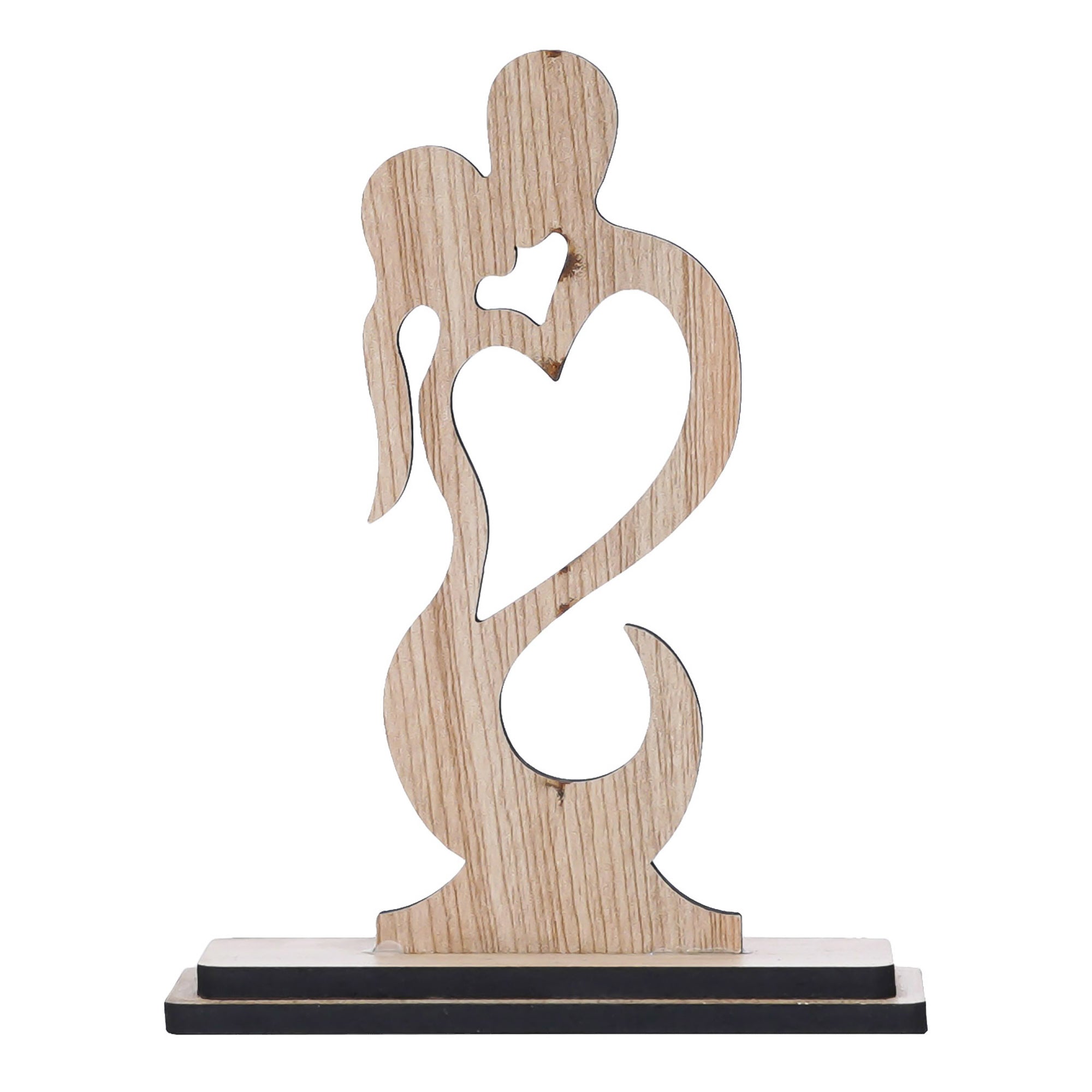 Heart Couple Kissing Valentine Wooden Brown Showpiece With Stand 6