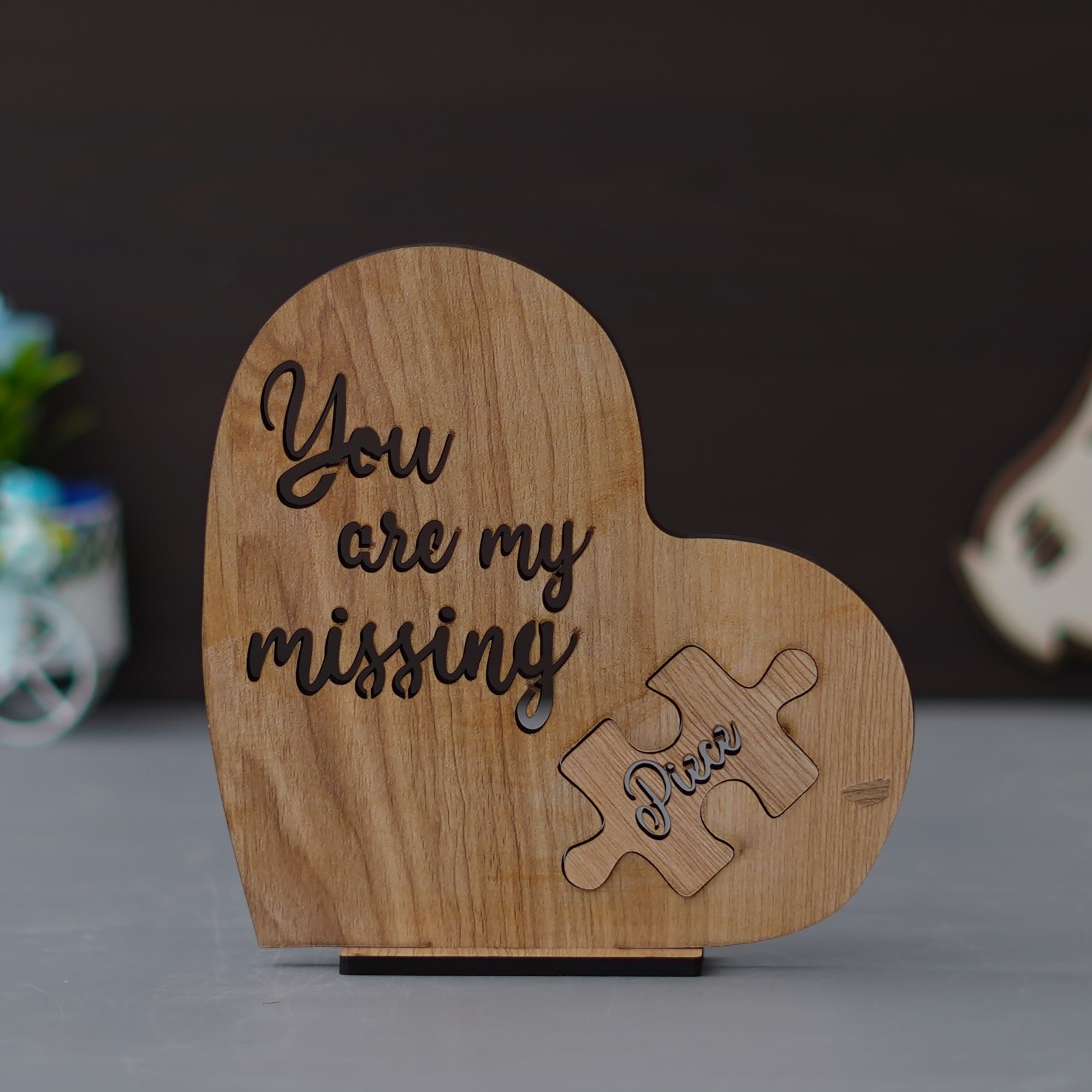 "You are my missing piece" Valentine Wooden Puzzle Brown Showpiece With Stand 2