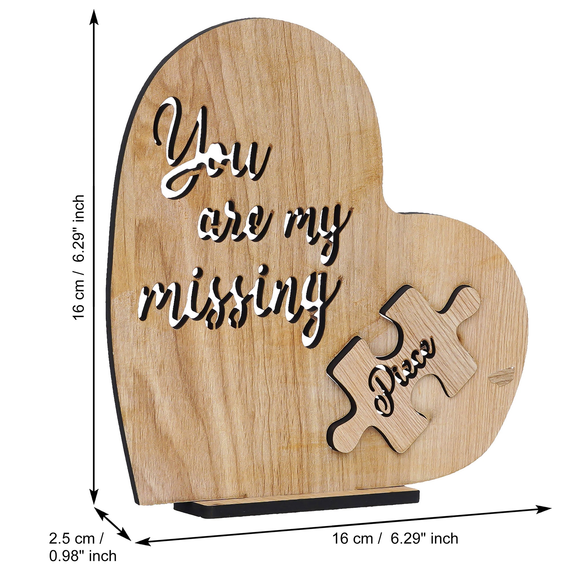 Valentine Combo of Golden Rose Gift Set, "You are my missing piece" Wooden Puzzle Brown Showpiece With Stand 4