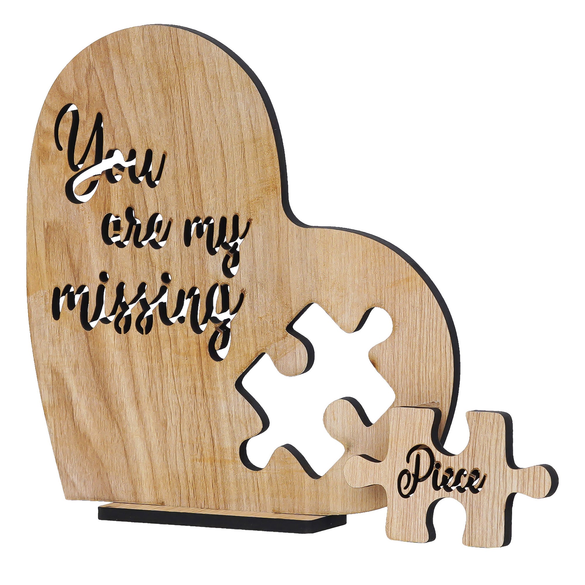 Valentine Combo of Golden Rose Gift Set, "You are my missing piece" Wooden Puzzle Brown Showpiece With Stand 6
