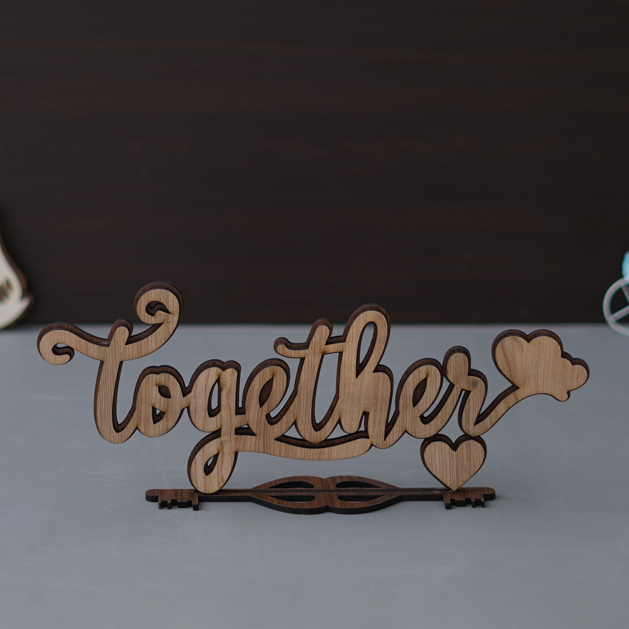 Valentine Combo of Pack of 8 Love Gift Cards, Golden Rose Gift Set, "Together" Brown Wooden Puzzle Showpiece With Stand 5