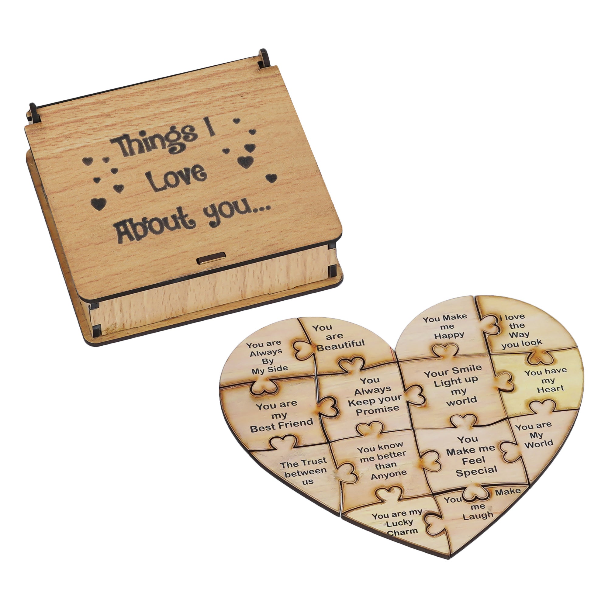 "Things I Love About You" Valentine Puzzle Wooden Gift Set (Brown) 6