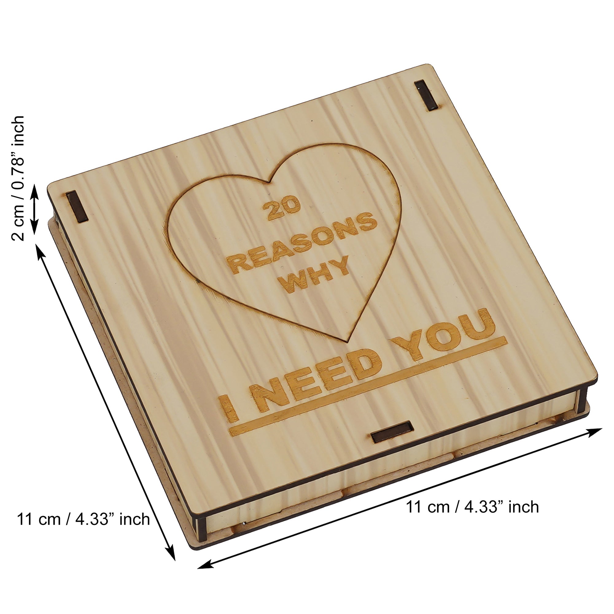 "20 Reasons Why I Need You" Printed on Little Hearts Valentine Brown Wooden Gift Set 7