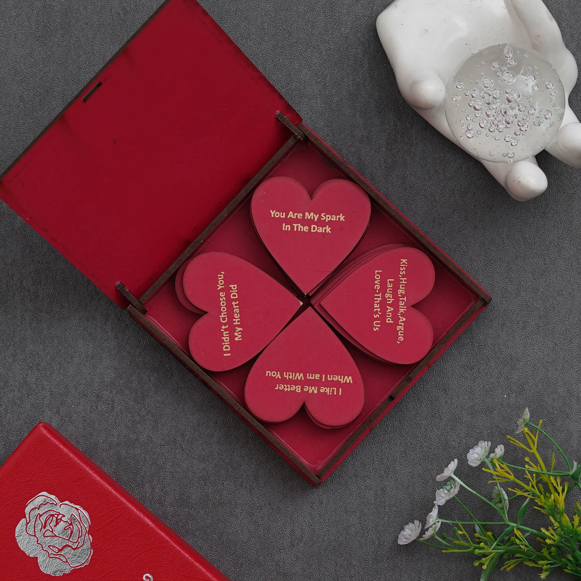 "20 Reasons Why I Love You" Printed on Little Red Hearts Decorative Valentine Wooden Gift Set Box 1